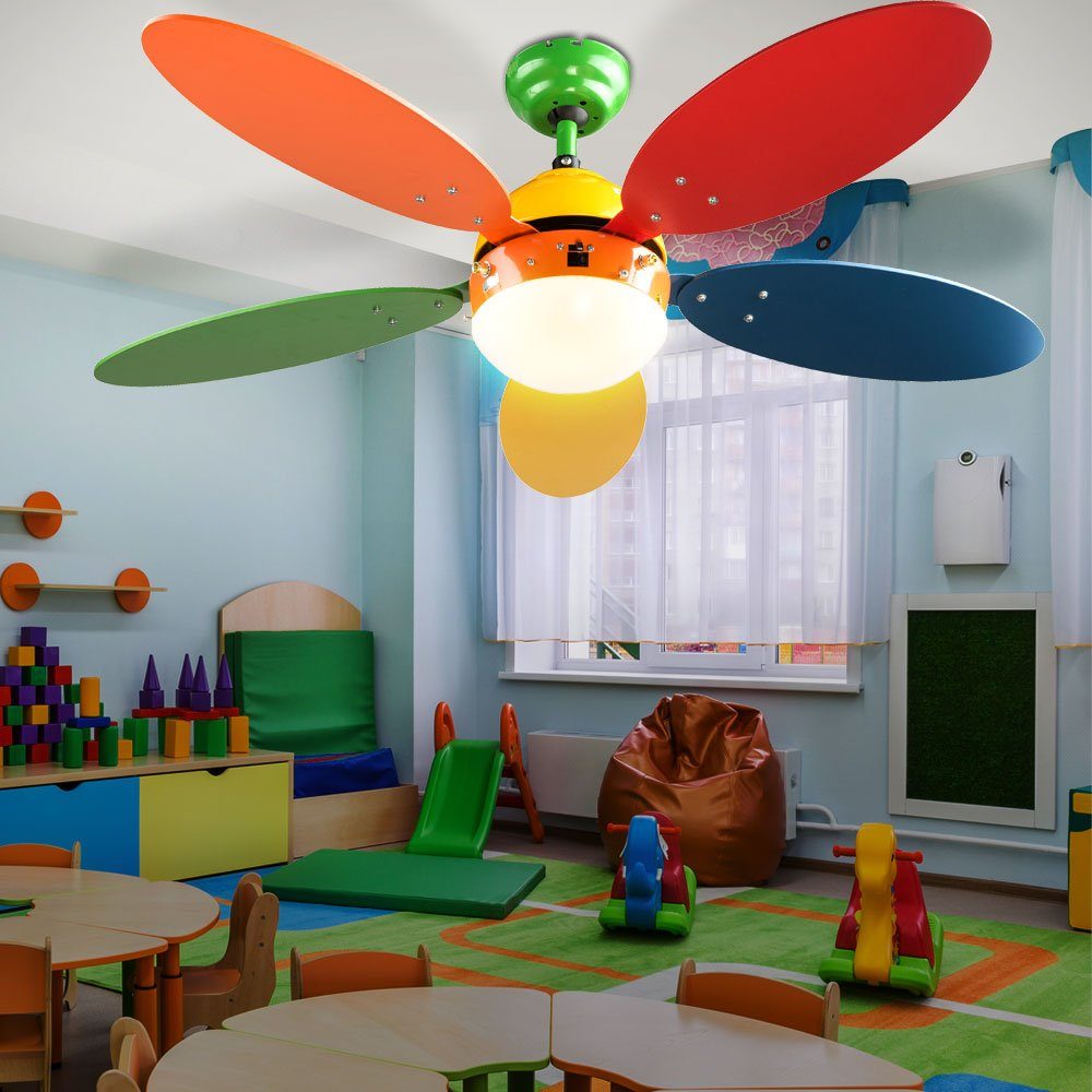 etc-shop Deckenventilator, Kinder Set farbenfroh Leuchte Zimmer Decken Möbel Spiel Ventilator