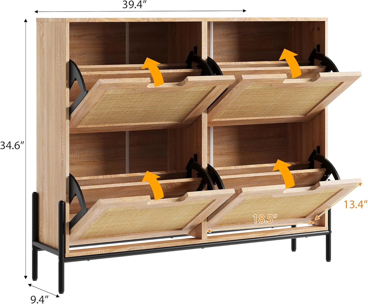 GarveeMore Schuhschrank Rattan mit 4 Klappen,Schmal Schuhkipper,100x24x88cm günstig online kaufen