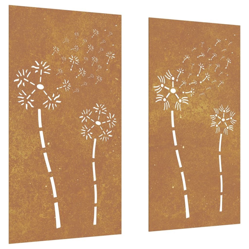 vidaXL Dekofigur NA 2-tlg Garten-Wanddeko 105x55 cm Cortenstahl Blumen-Design Gartendek
