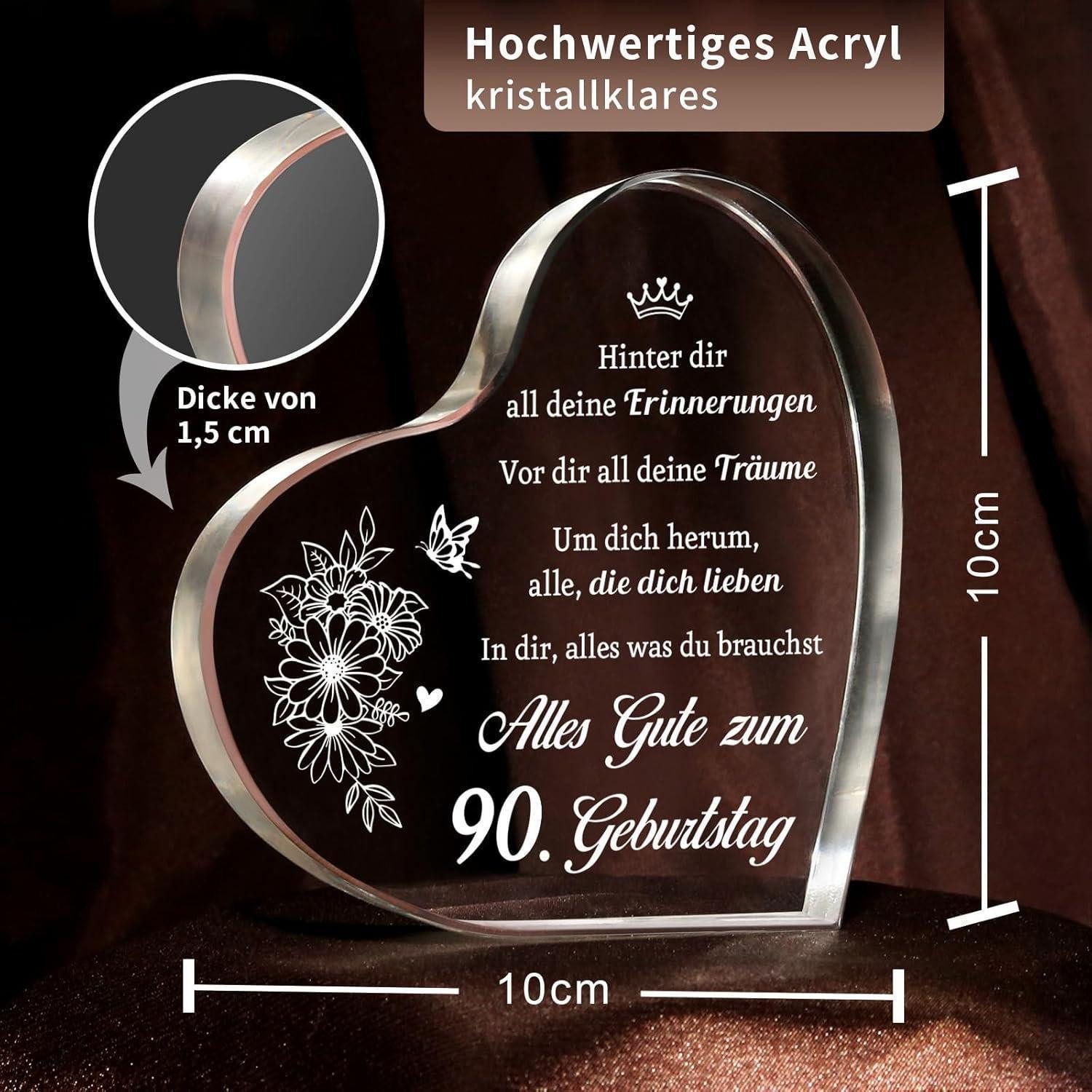 LuxusKollektion Acrylglasbild Acrylherz Tischschmuck 90. Geburtstag, (1 St) – Bild 3 von 5