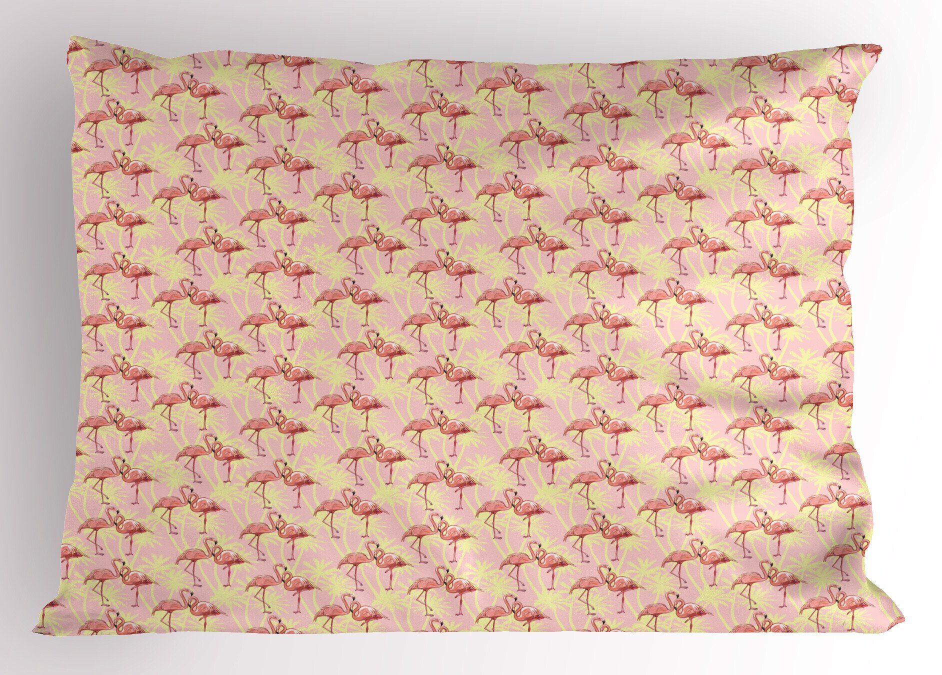 King Gedruckter Standard Blätter Dekorativer Size exotische (1 Kissenbezug, Abakuhaus Kissenbezüge Flamingo Stück),