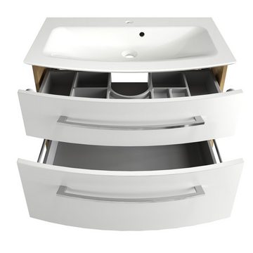 FACKELMANN Waschbeckenunterschrank B.Style Waschtischset 83 cm Korpusfarbe: Sandeiche Frontfarbe: Weiß
