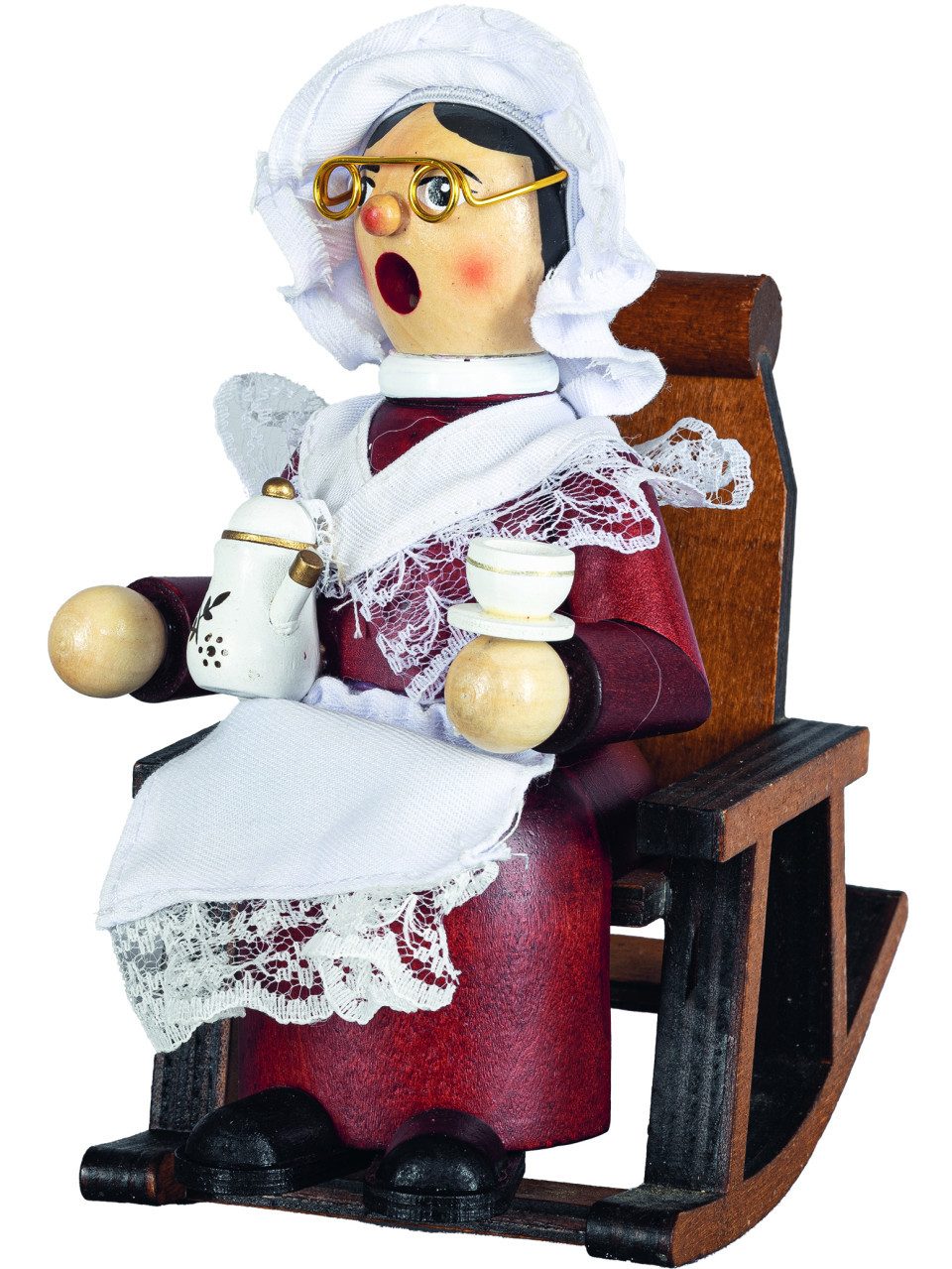 SAICO Original Räucherhaus Saico Räucherfigur Oma im Schaukelstuhl Holz 16 cm