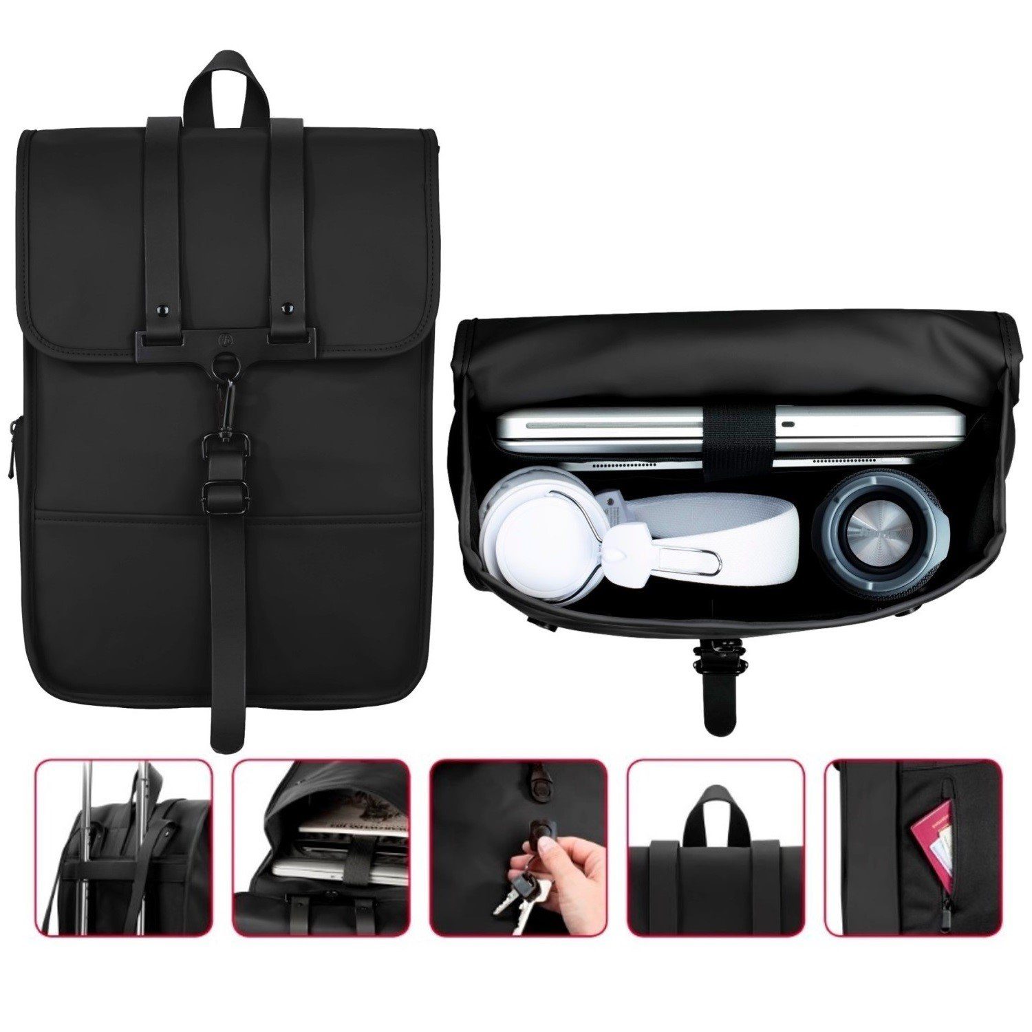 Hama Laptoptasche Notebook-Rucksack Tasche mit Tablet-Fach Black, Business Backpack, Hülle mit Seitentasche, Laptop-Fach, Wasserabweisend, Geheimfach, Case passend für 15" 15,4" 15,6" Zoll und MacBook / MateBook 16"