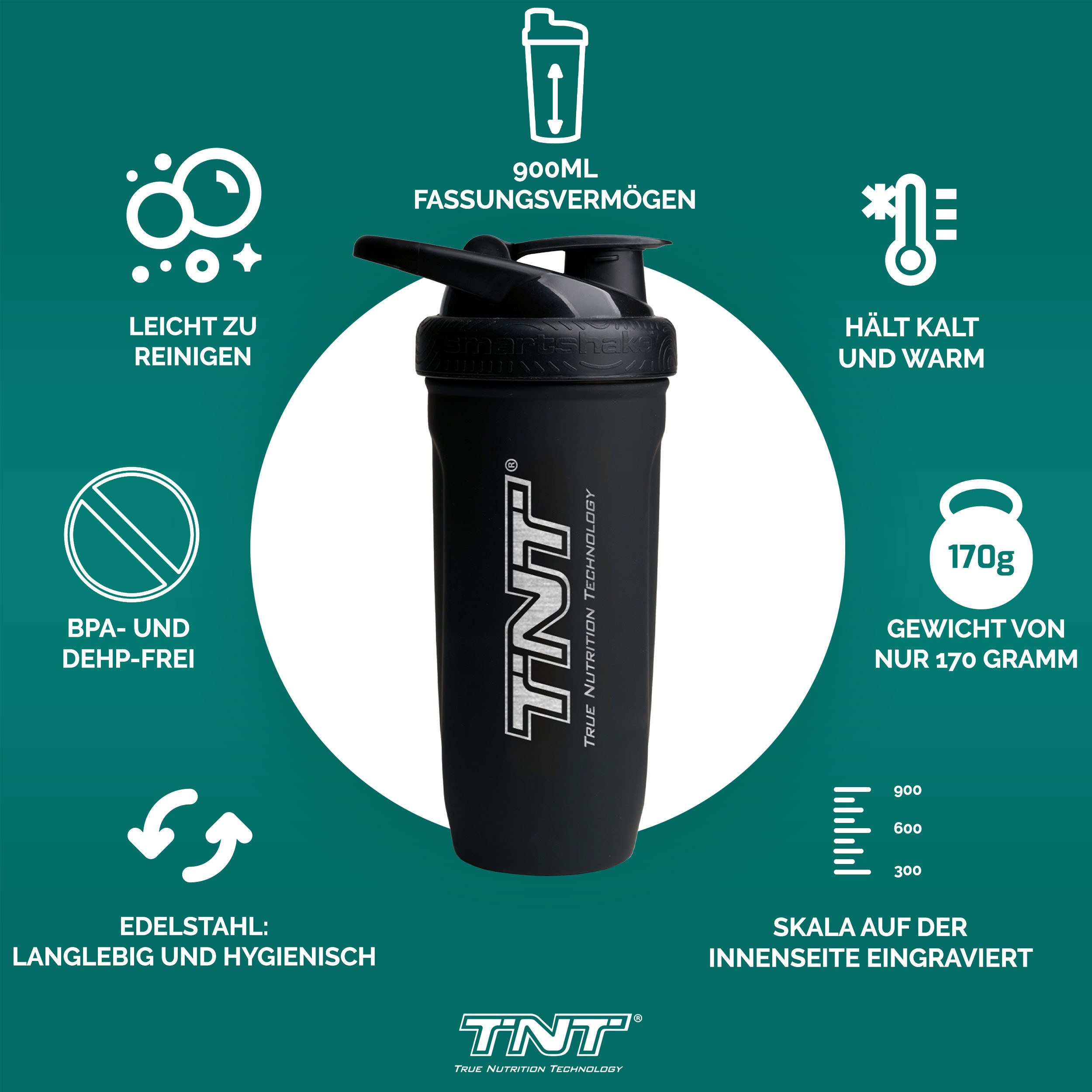 TNT (True Nutrition Technology) Protein Shaker Smartshake Reforce Stainless Steel