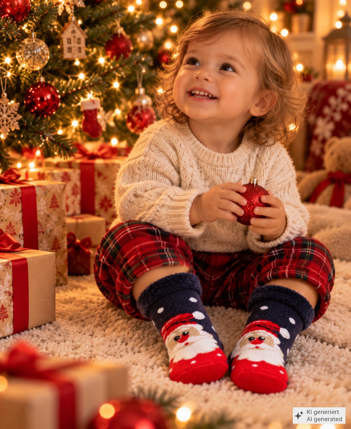 Martinex Thermosocken Socken Kleinkinder Weihnachten warme Weihnachtssocken Antirutschsocken weich, warm, mit Weihnachtsmann, 20 22 24 26 28 30 32 34