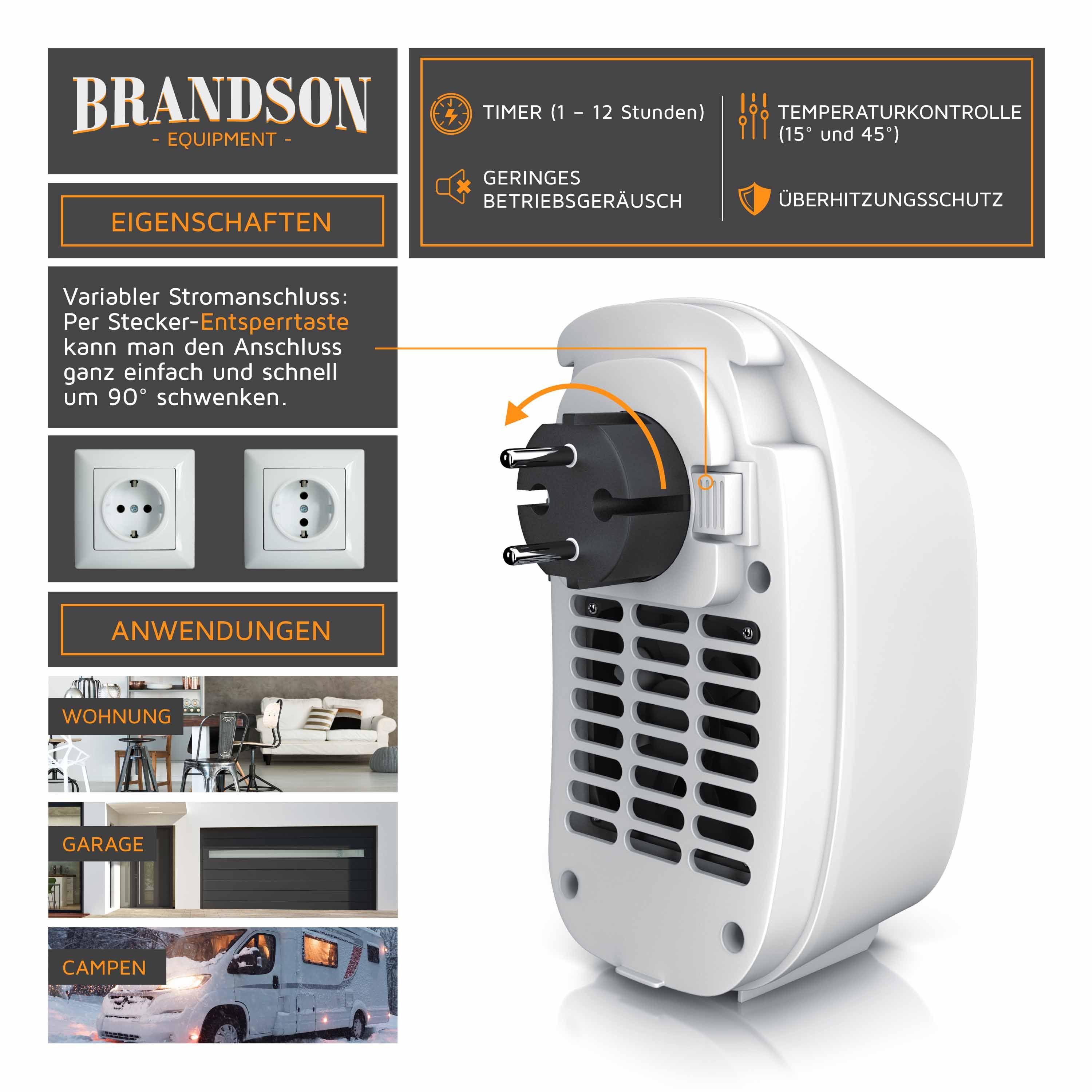 Brandson Keramikheizlüfter Steckdosen Mini Heizlüfter, Mini Keramikheizgerät, Temperaturregelung, 400 W, Timer & Überhitzungsschutz, für Bad und Schlafzimmer ge – Bild 5 von 5