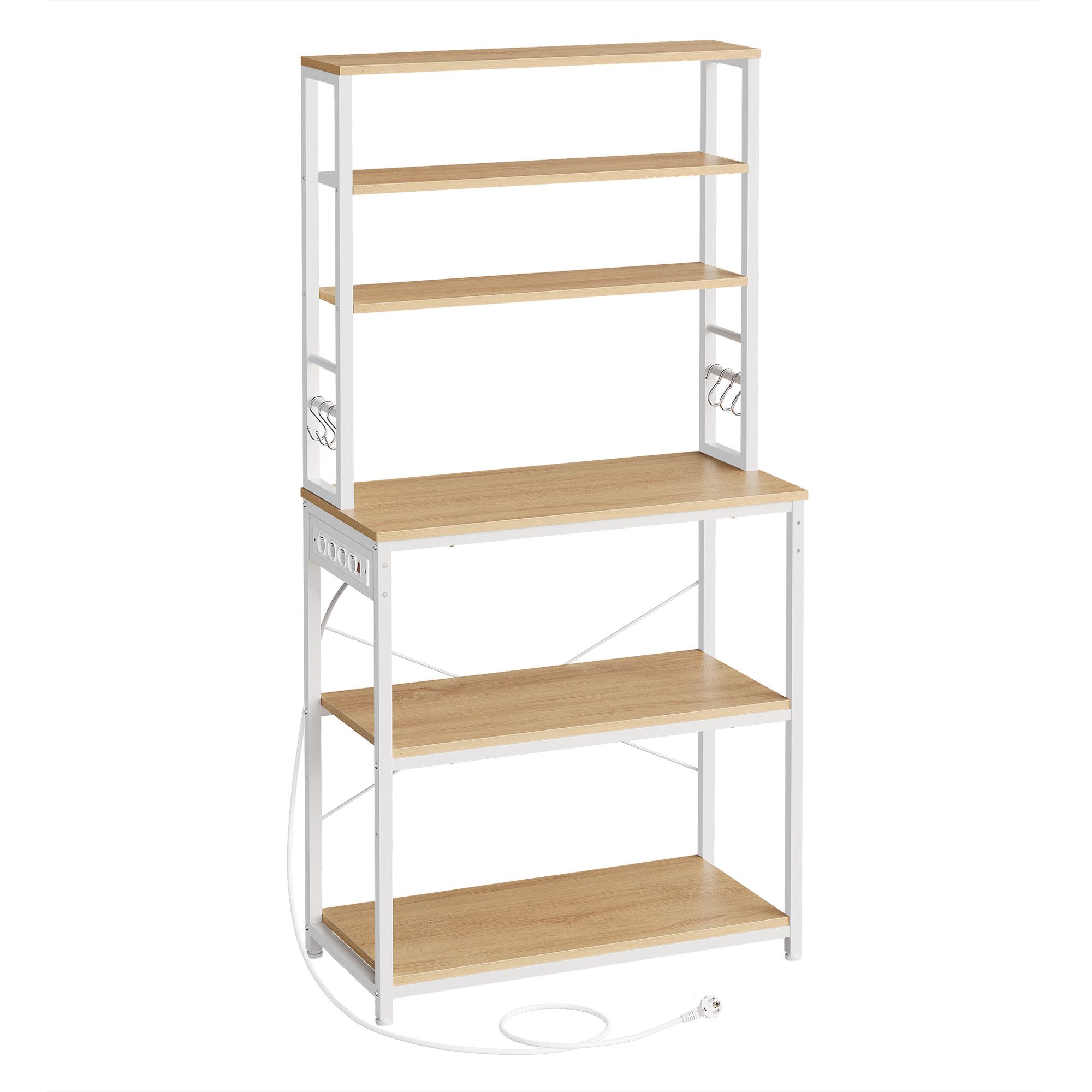 VASAGLE Standregal, mit Steckdosen und 6 Haken, für Mikrowelle, Stahlrahmen