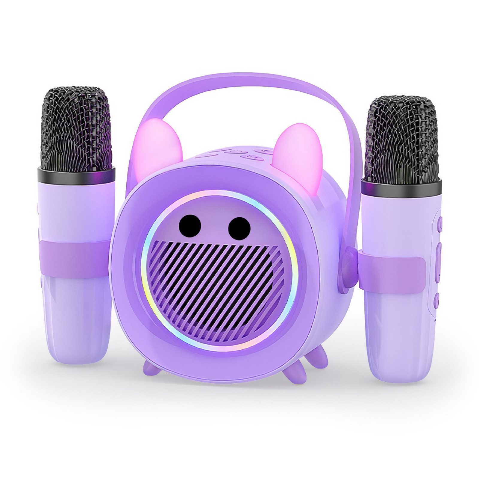 BBG Karaoke Box für Kinder mit 2 kabellosen Mikrofonen Karaoke-Maschine (5 W, Tragbar mit Bluetooth, Licht & Stimmeneffekten, Aufnahme)