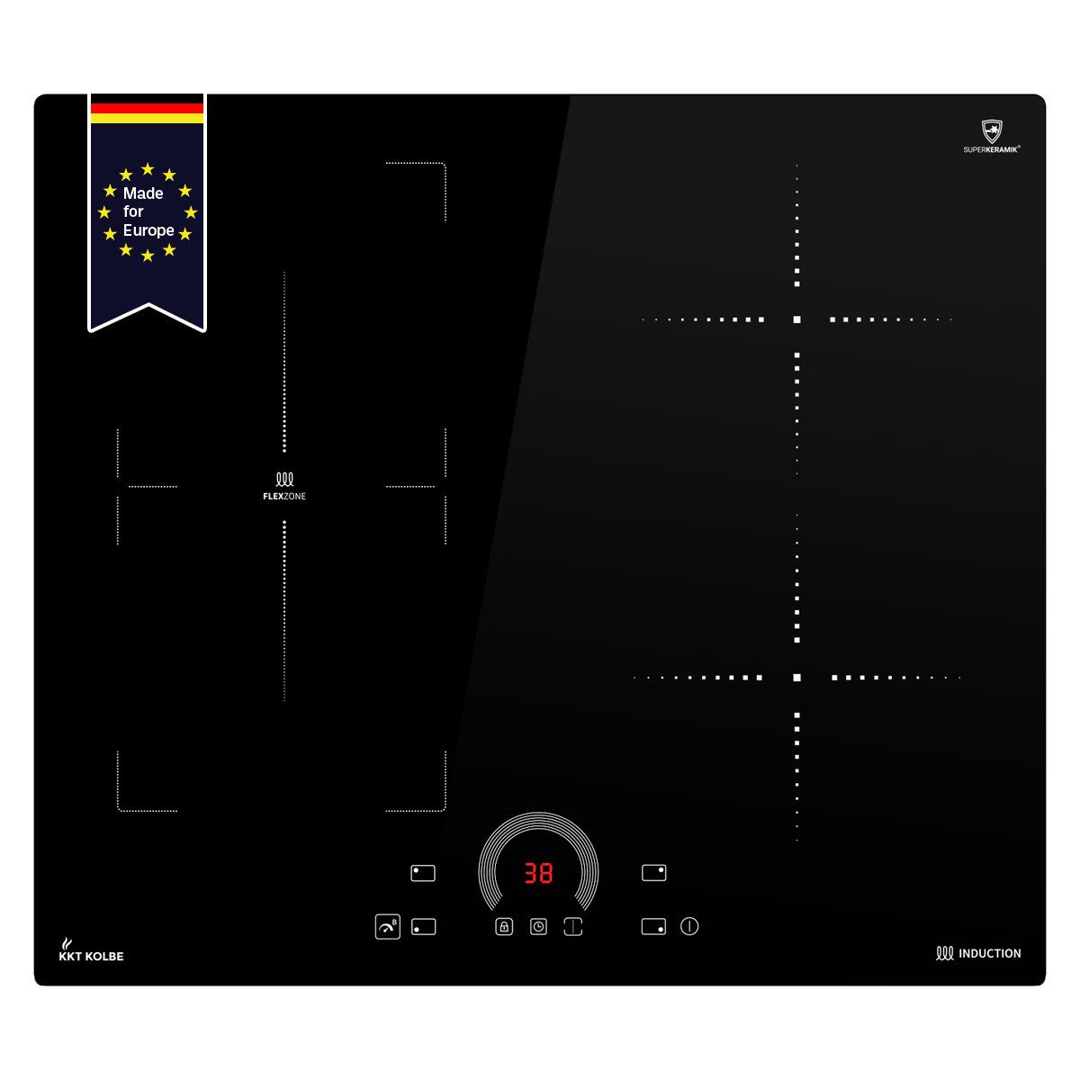 KKT KOLBE Induktions-Kochfeld IH85901FZ, 60cm Herdplatte Kochmulde Kochplatte Elektrokochfeld 4 Zonen Flex-Zone