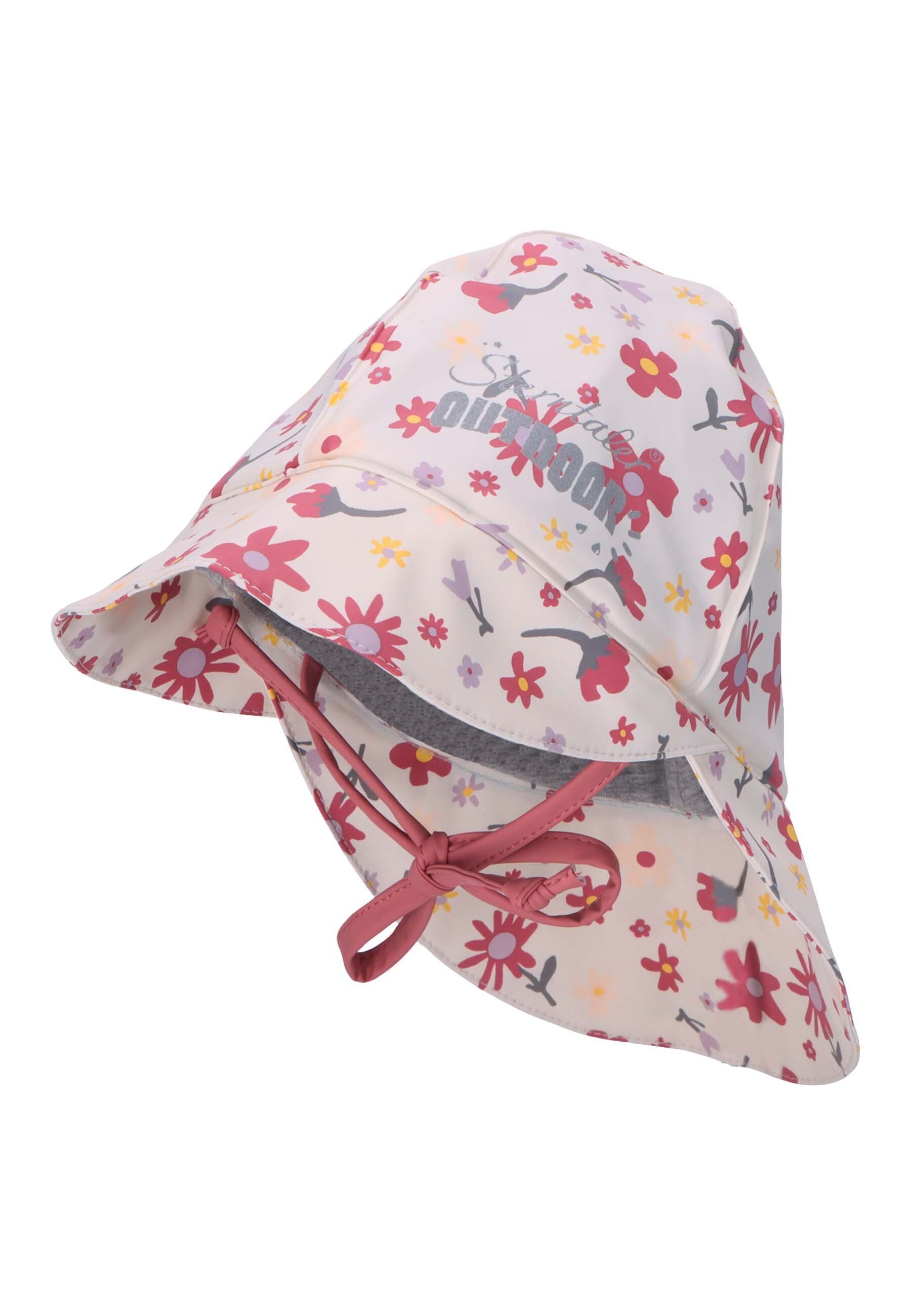 Sterntaler® Beanie Regenhut Blumen (1-St., Baby und mit Schirmmütze Ganzjährig) mit Umschlag Nackenschutz gestreift ohne Bindeband Mütze tragbar und