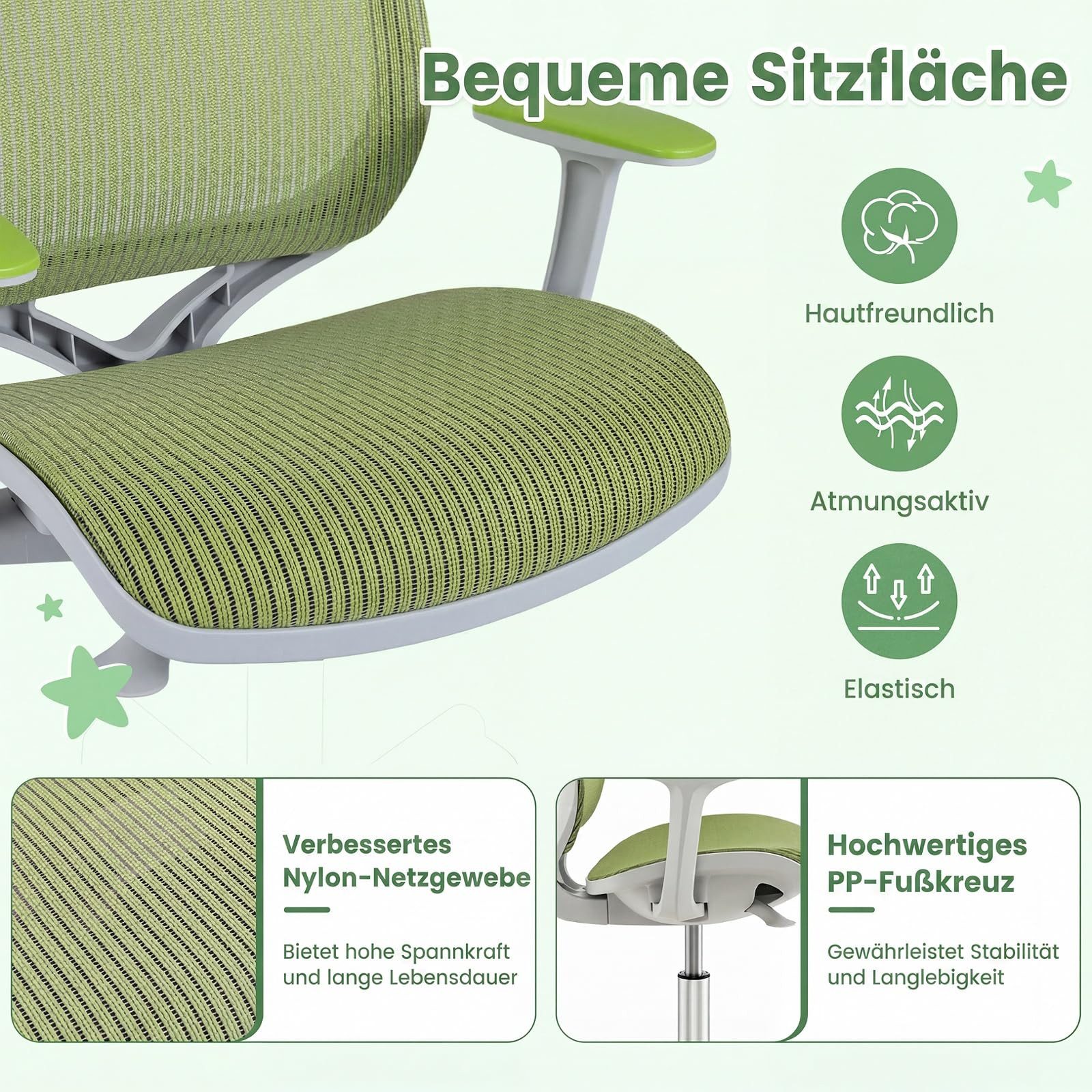 COSTWAY Drehstuhl Kinderstuhl, 43-55cm höhenverstellbar, mit Rollen 360° drehbar – Bild 3 von 5