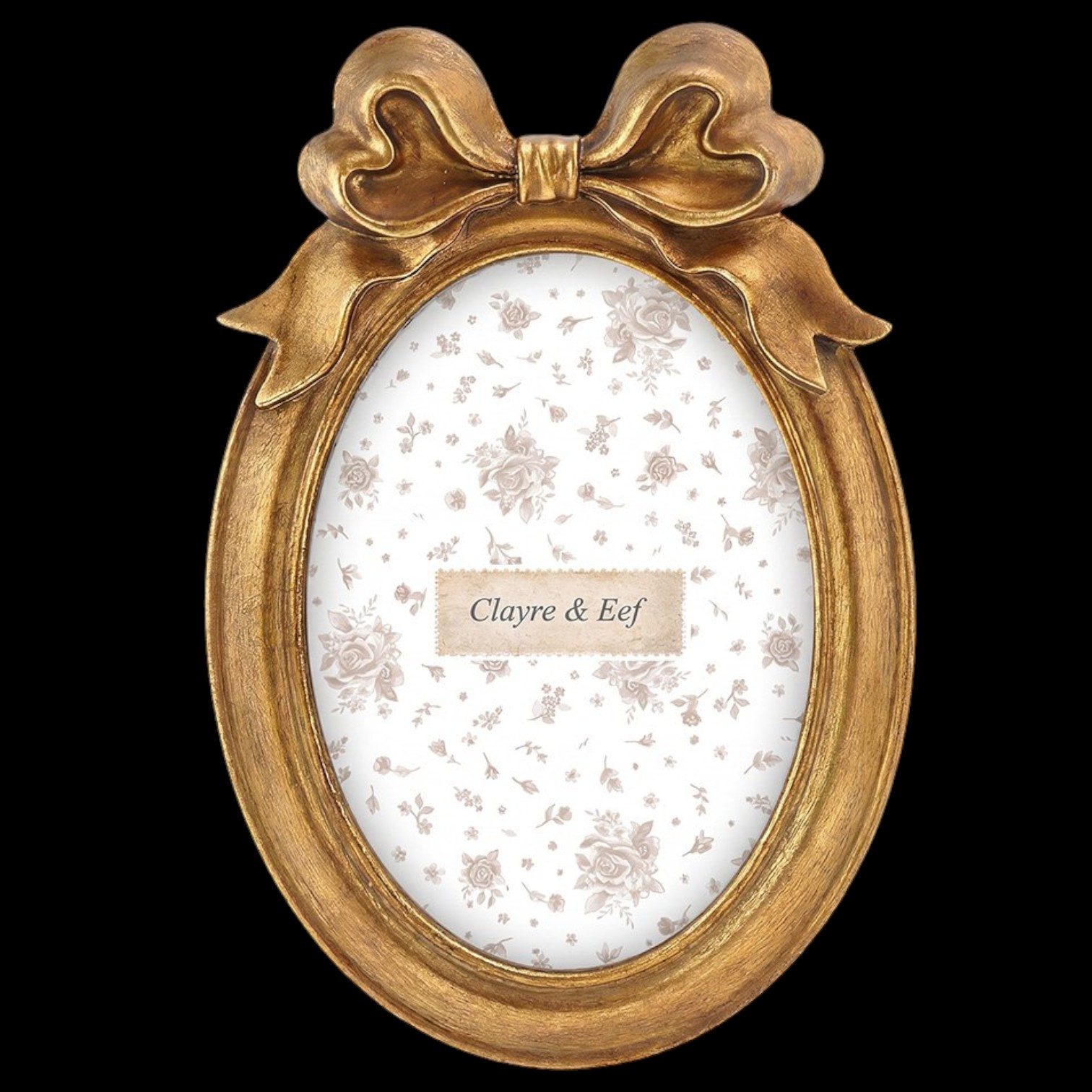 Clayre & Eef Bilderrahmen Prächtiger Bilderrahmen Oval Gold Barock mit Schleife 10x15