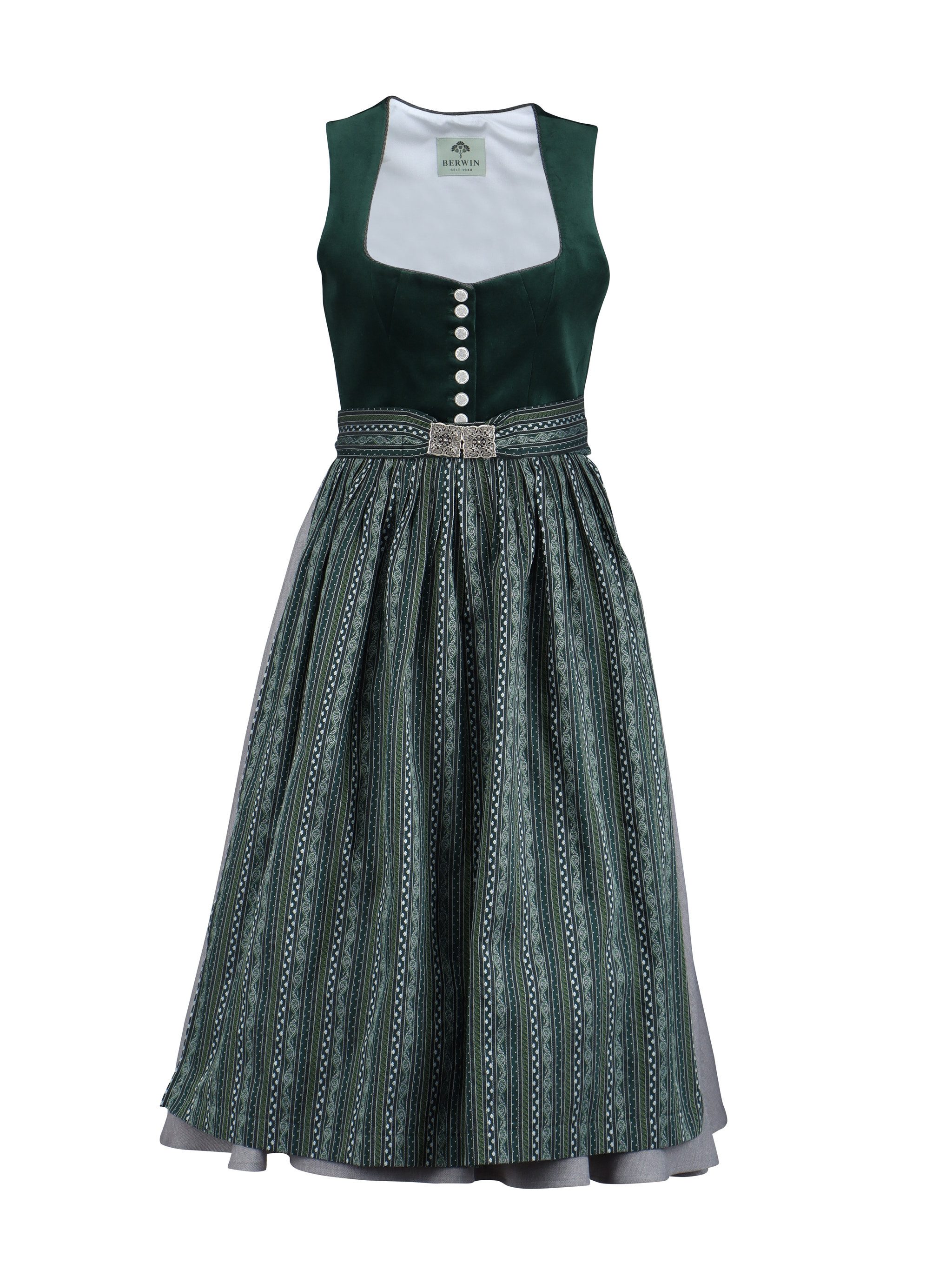 Berwin Dirndl Samtdirndl Dunkelgrün ? Elegantes langes Dirndl mit Samtmieder und gem
