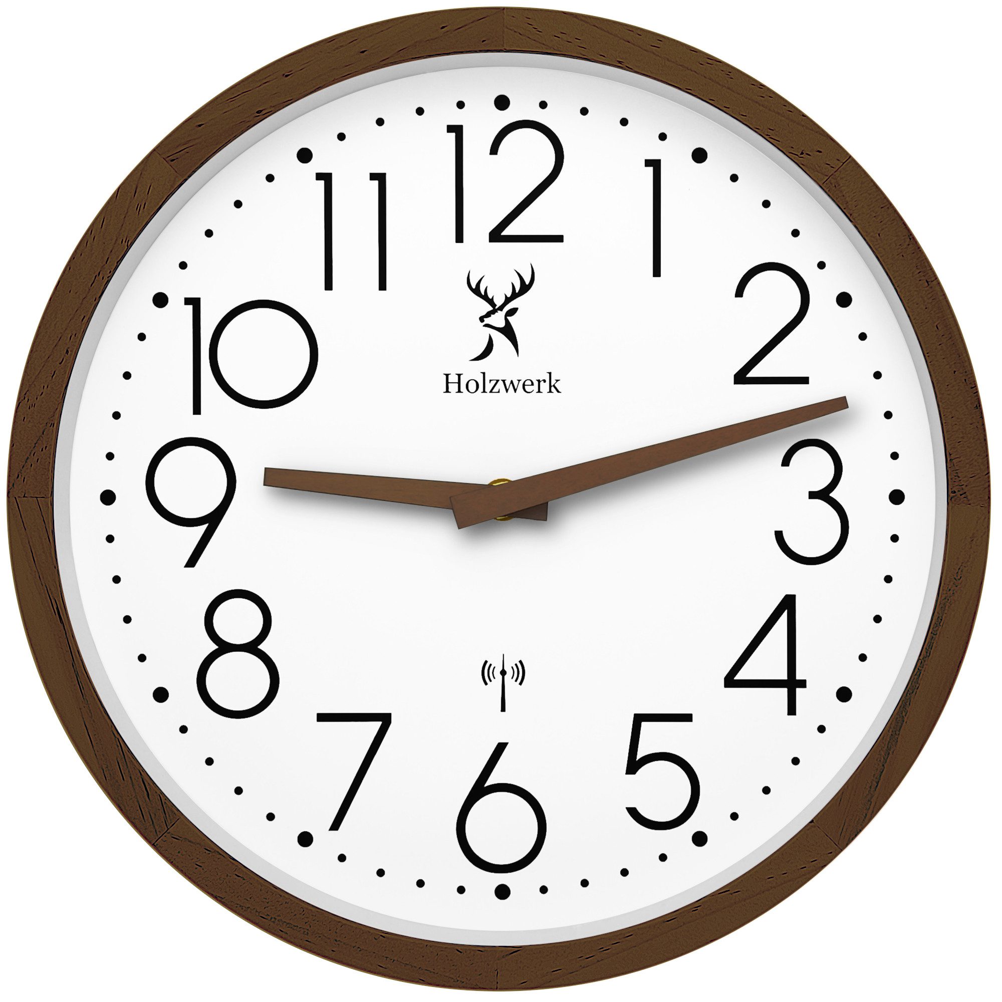 Holzwerk Funkwanduhr Designer Loft Funk Holz Wand Uhr, große Ziffern (Nahez günstig online kaufen