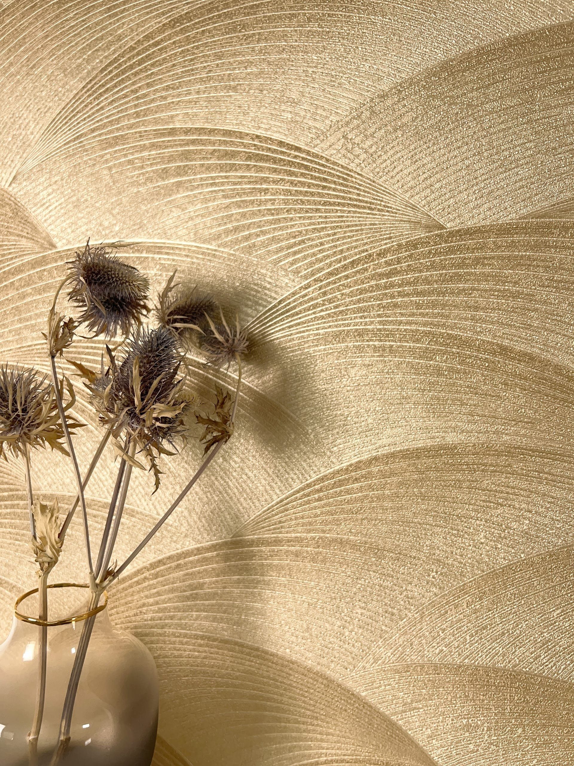 Newroom Vliestapete, Gold Tapete Modern Wellen günstig online kaufen