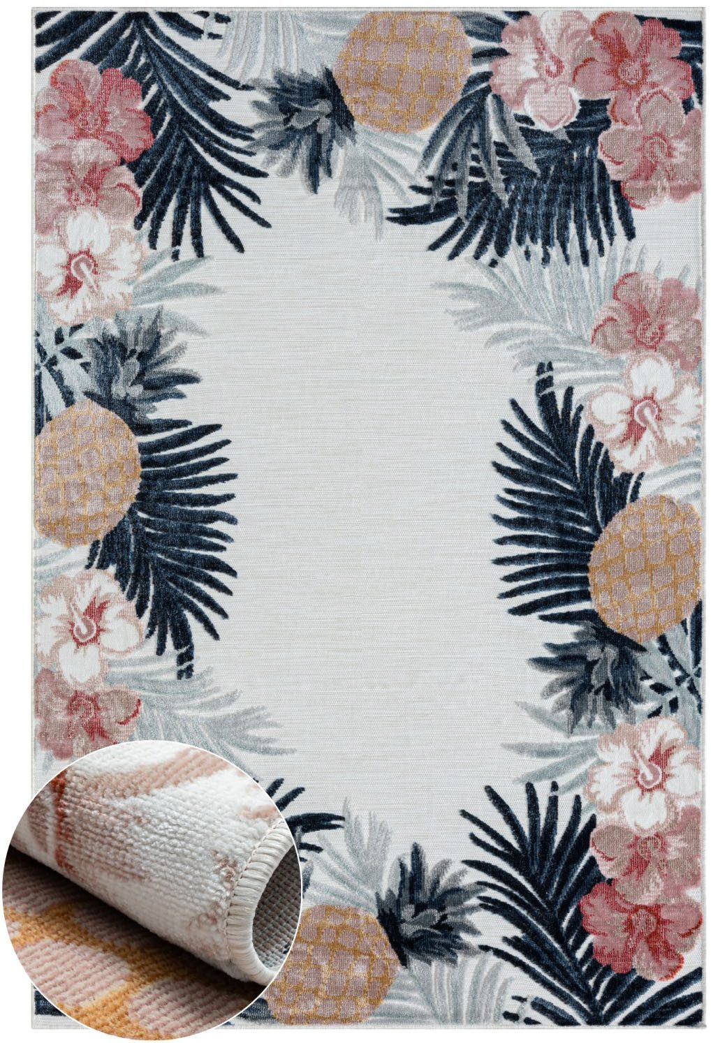 Myflair Möbel & Accessoires Outdoorteppich Sunny, LAGERRÄUMUNG!, rechteckig, Höhe: 8 mm, Blumen Motiv, mit Bordüre, Outdoor geeignet, Balkon, Terrasse