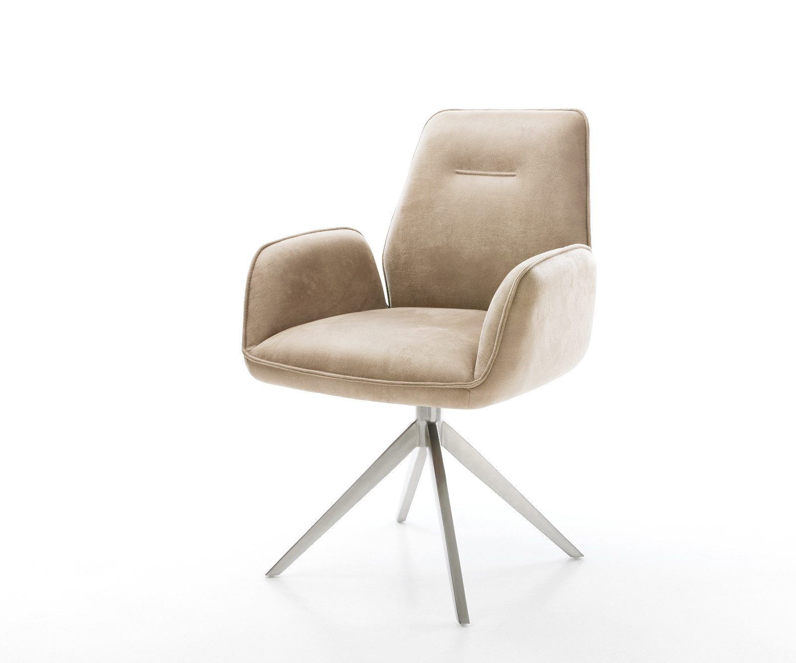 DELIFE Polsterstuhl Clea-Flex, Kreuzgestell breit Edelstahl Mikrofaser Taupe Vintage 360° drehbar Wip