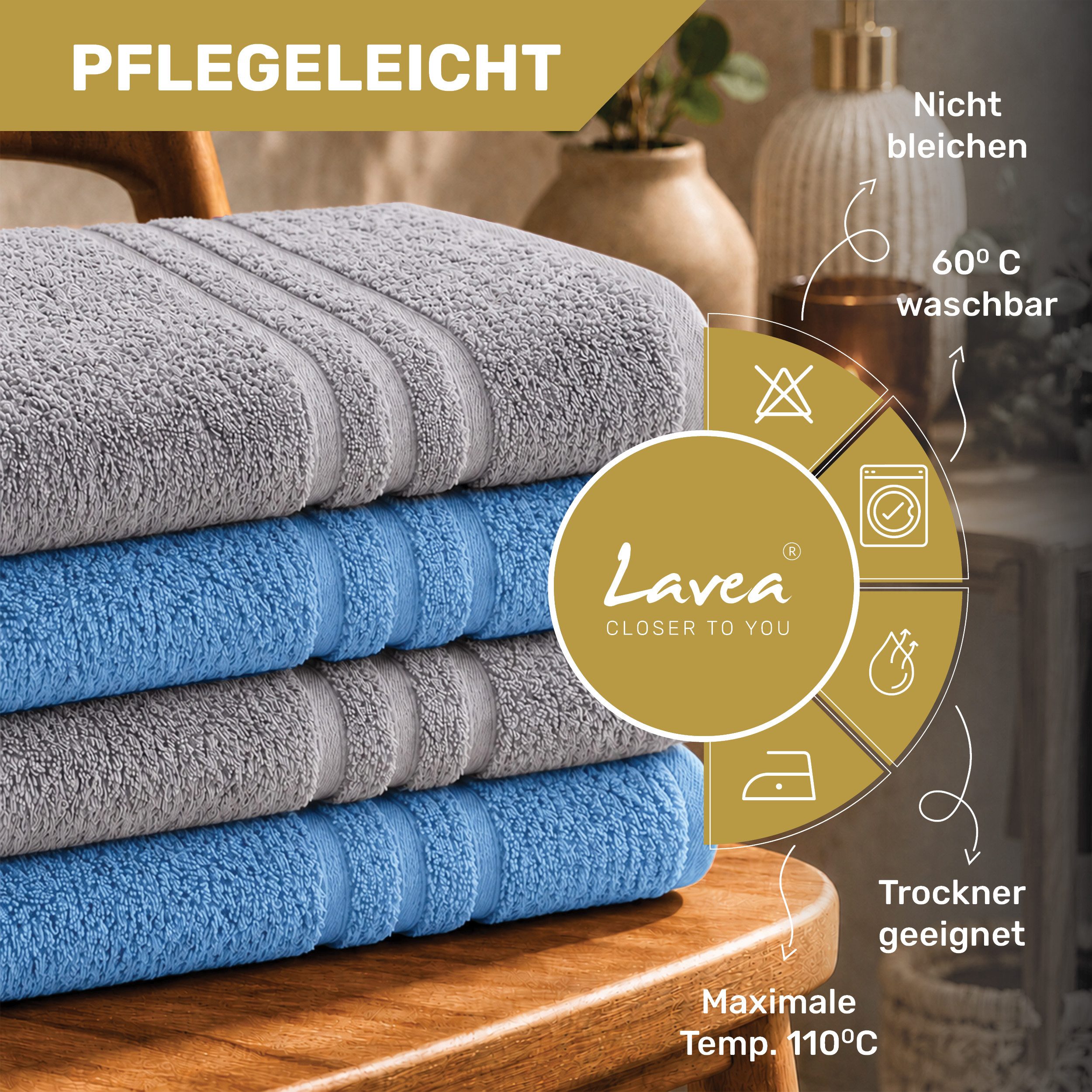 Lavea Handtücher 8er Handtuch Set 50x100 cm, Sporthandtuch, Badetuch, (Frottierserie Elena), Saugstarke & weiche Gästetücher, Handtuch Set – Bild 2 von 5