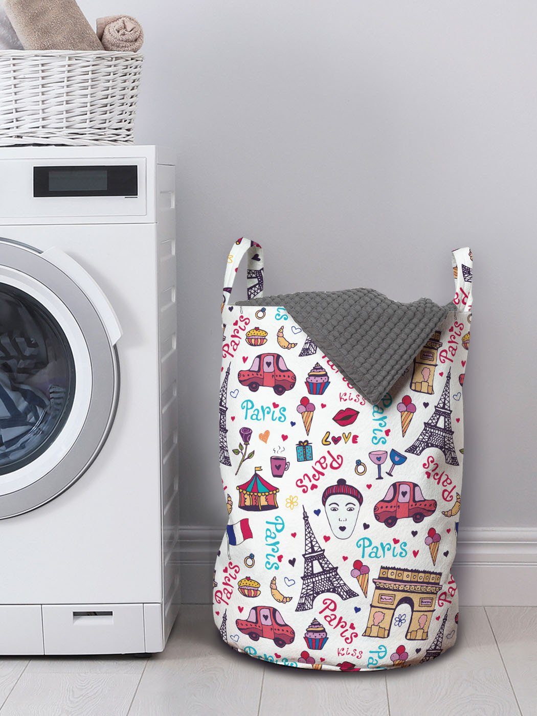 Abakuhaus Wäschesäckchen Wäschekorb mit Stadt für verschiedene Griffen Kordelzugverschluss Waschsalons, Paris