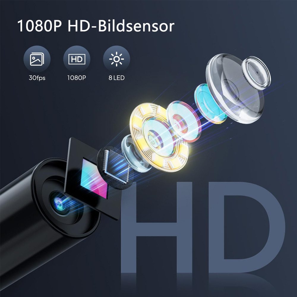 TUWENA Endoskopkamera mit Licht, Endoskop 1080P Rohrkamera Kanalkamera 8 LEDs Inspektionskamera (2.4" IPS Bilds Inspektionskamera, Halbstarres Kabel 5m, 2000mAh, IP67)