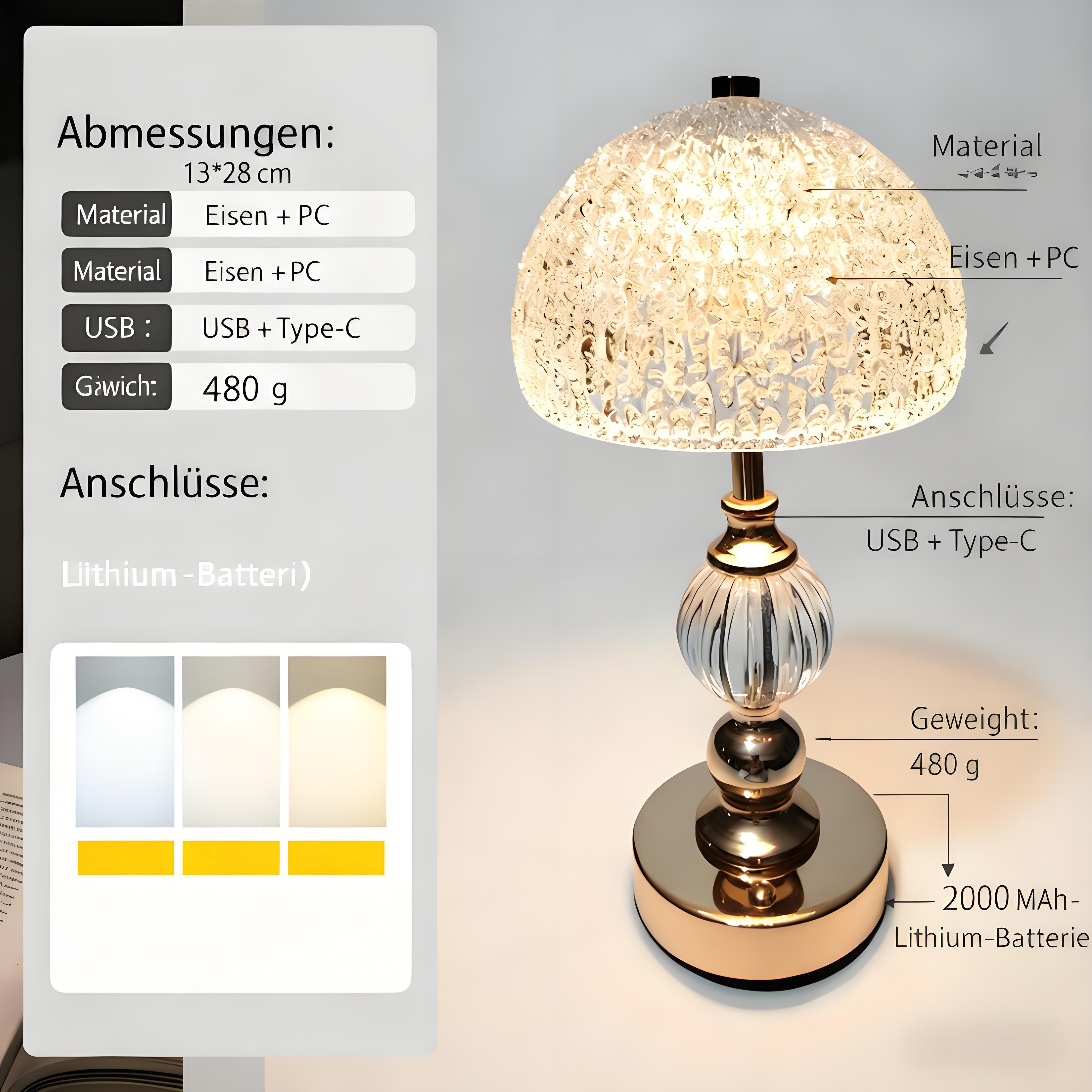 ibettertec LED Nachttischlampe Moderne LED Tischlampe–Nachtlicht Nachttischlampe, stilvolle Tischleuchte mit einstellbarer Helligkeit & Warmweiß für Schreibtisch, Schlafzimmer, Wohnzimmer stufenlos dimmbar, augenschonend & energiesparend, 2000-mAh-Batterie, dreifarbige Lichtänderung, stufenlose Dimmung