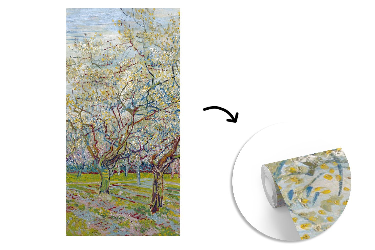Fototapete van St), Gogh, Obstgarten MuchoWow bedruckt, Schlafzimmer Vincent für Wohnzimmer - Blühender Vliestapete Fototapete (2 Matt, Küche,