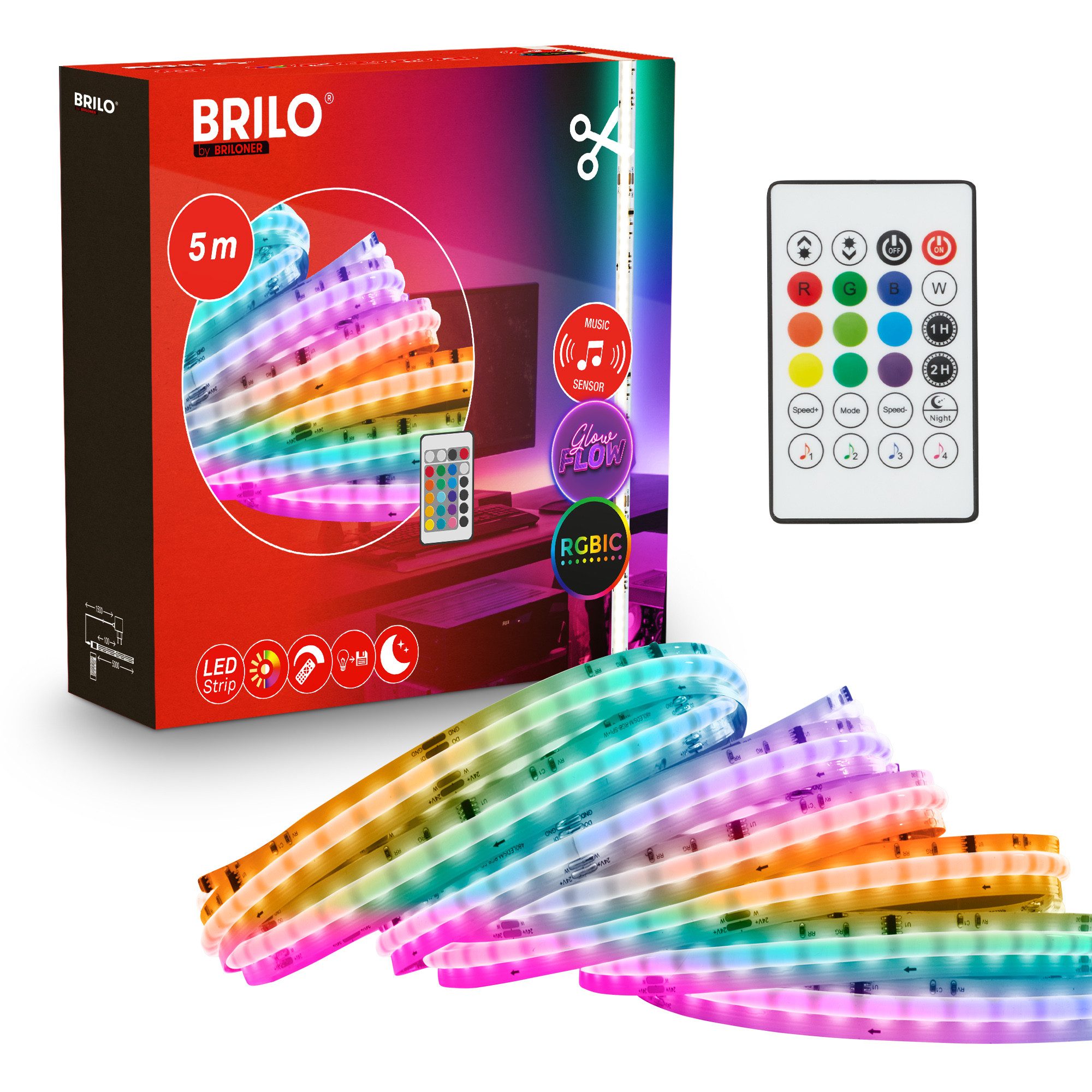 Briloner Leuchten LED-Streifen COB LED Strip Dimmbar Fernbedienung Selbstklebend Kürzbar, 1-flammig, 5 m, Wohnzimmer, Schlafzimmer, Flur