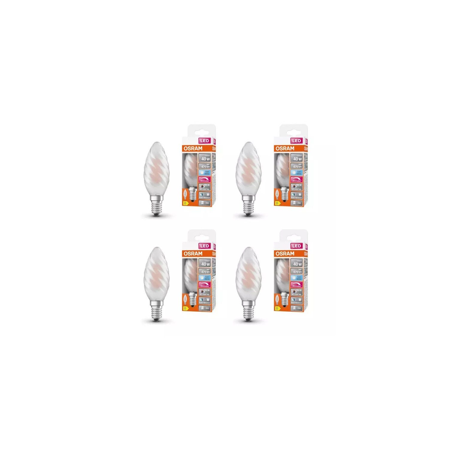 Osram LED-Leuchtmittel [4ER] LED Kerze Lampe CRI90, E14, 4 St., Kaltweiß, Kaltweiß Glühbirne
