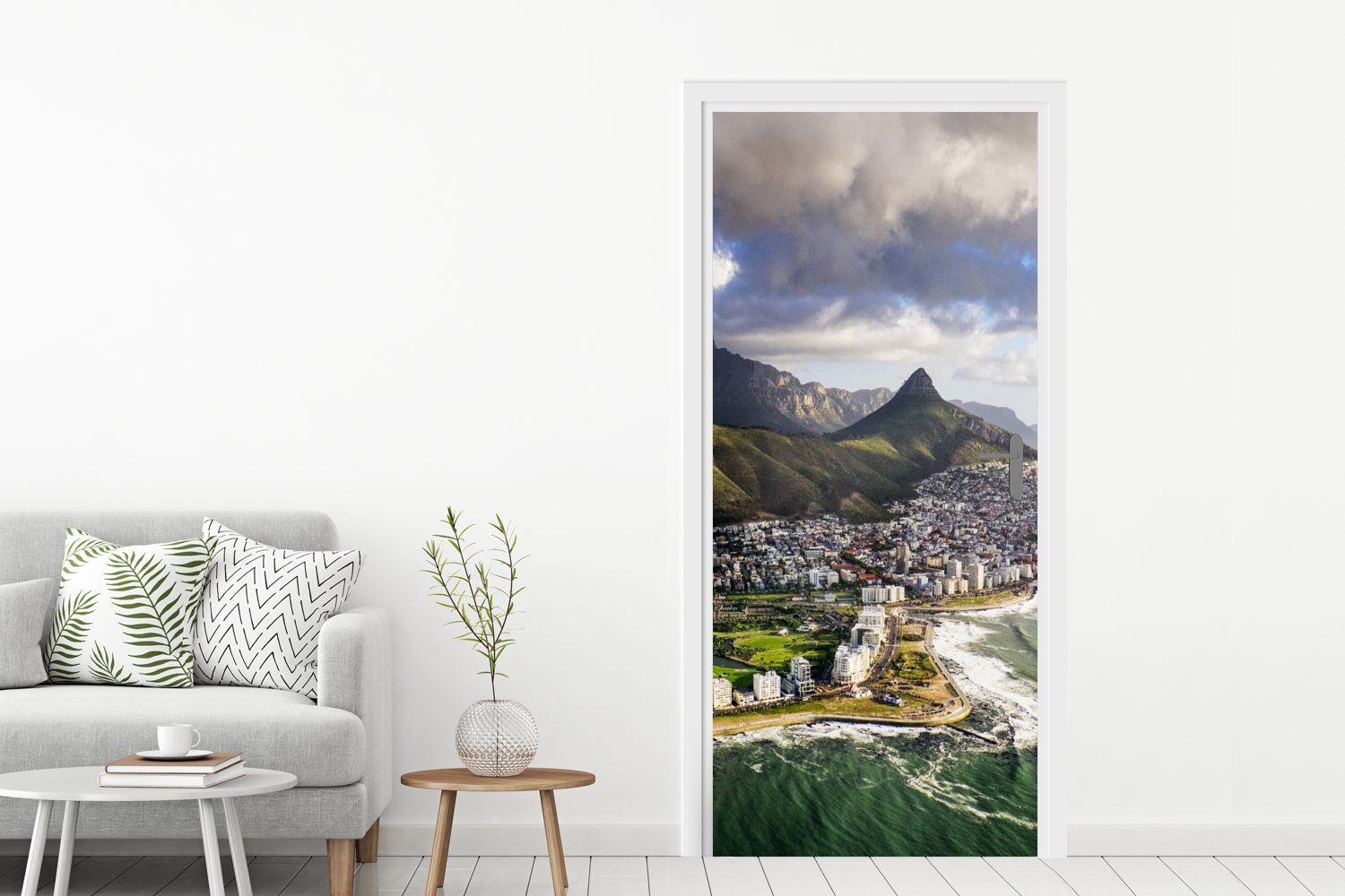 (1 Tafelberg, MuchoWow St), für cm Matt, auf Fototapete Atemberaubende Türtapete und den Aussicht 75x205 Kapstadt Tür, bedruckt, Türaufkleber,