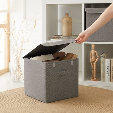 Ocean Home textile Aufbewahrungsbox »Graue Stoffkiste mit Deckel, Regalkorb, Stapelboxen« (1er Set), Gut Organisiert, Stilvolles Design, Nachhaltig