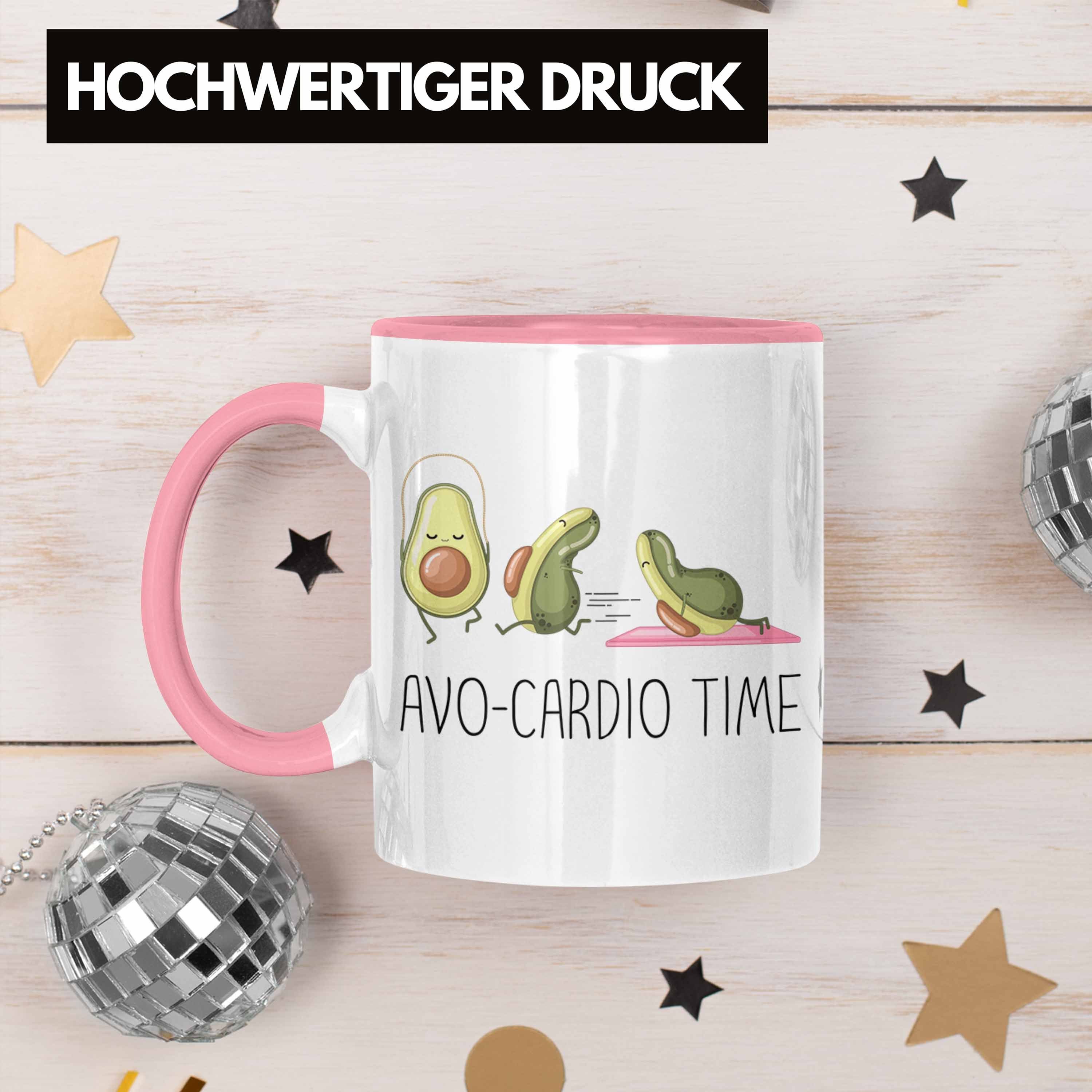 Trendation Tasse Lustige Fitness-Tasse "Avo-Cardio Time" Fitness-Enth Geschenk Rosa Lustiges