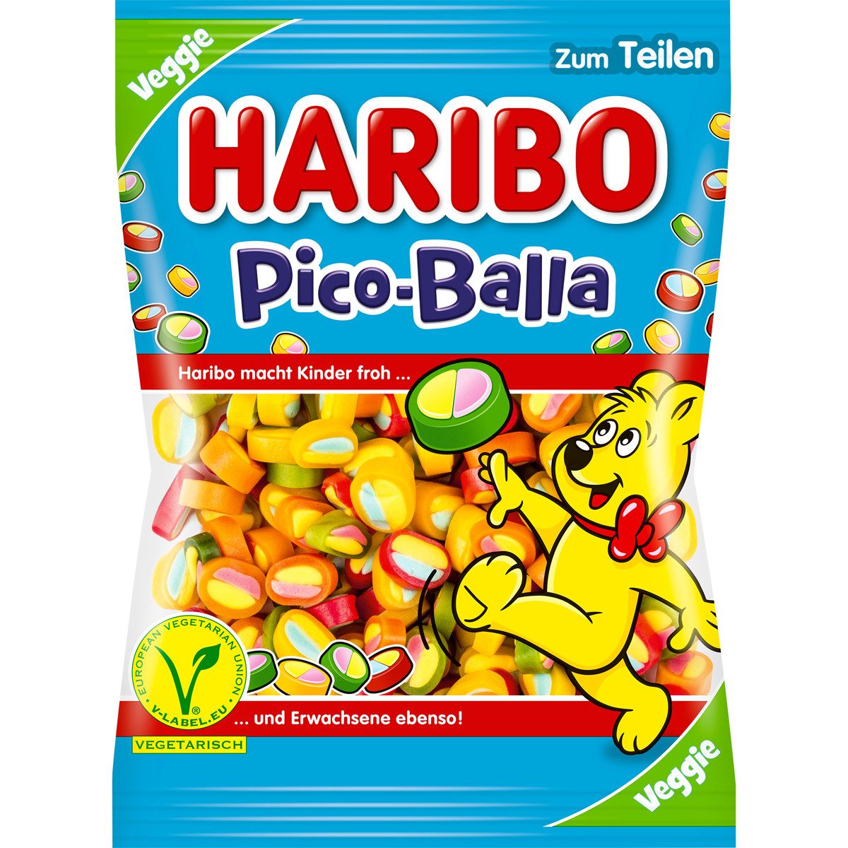 HARIBO Süßigkeit, Haribo Pico Balla Fruchtgummi Stücke mit Konfektfüllung Veggie 160g