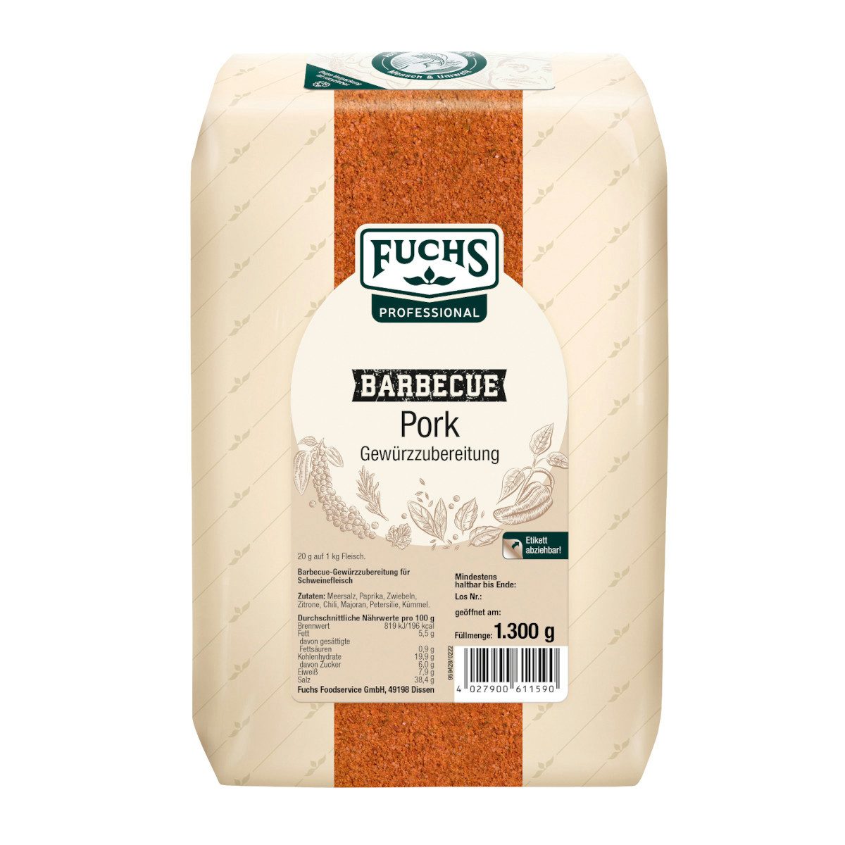 Fuchs Foodservice Gewürz, Fuchs BBQ Pork Gewürzzubereitung für Schweinefleisch Packung 1300g