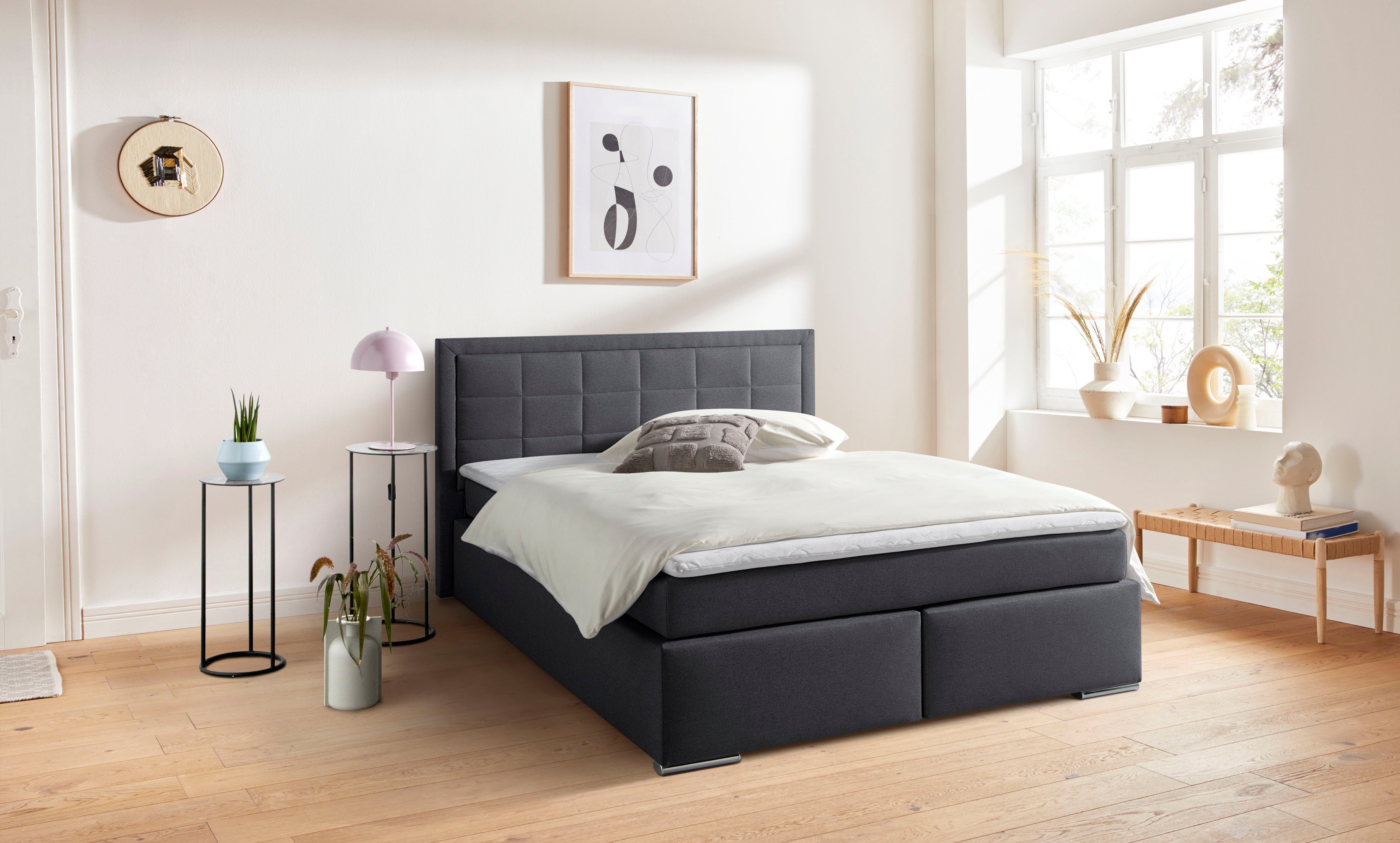 COLLECTION AB Boxbett ATHENA, Polsterbett wahlweise mit Bettkasten, Strukturstoff-Bezug (mit PUR-Schaumtopper (H2), Kaltschaumtopper (H3) oder Viscotopper (H4), Bonnell- oder Taschenfederkernmatratze H2,H3,H4, 140x200/180x200cm