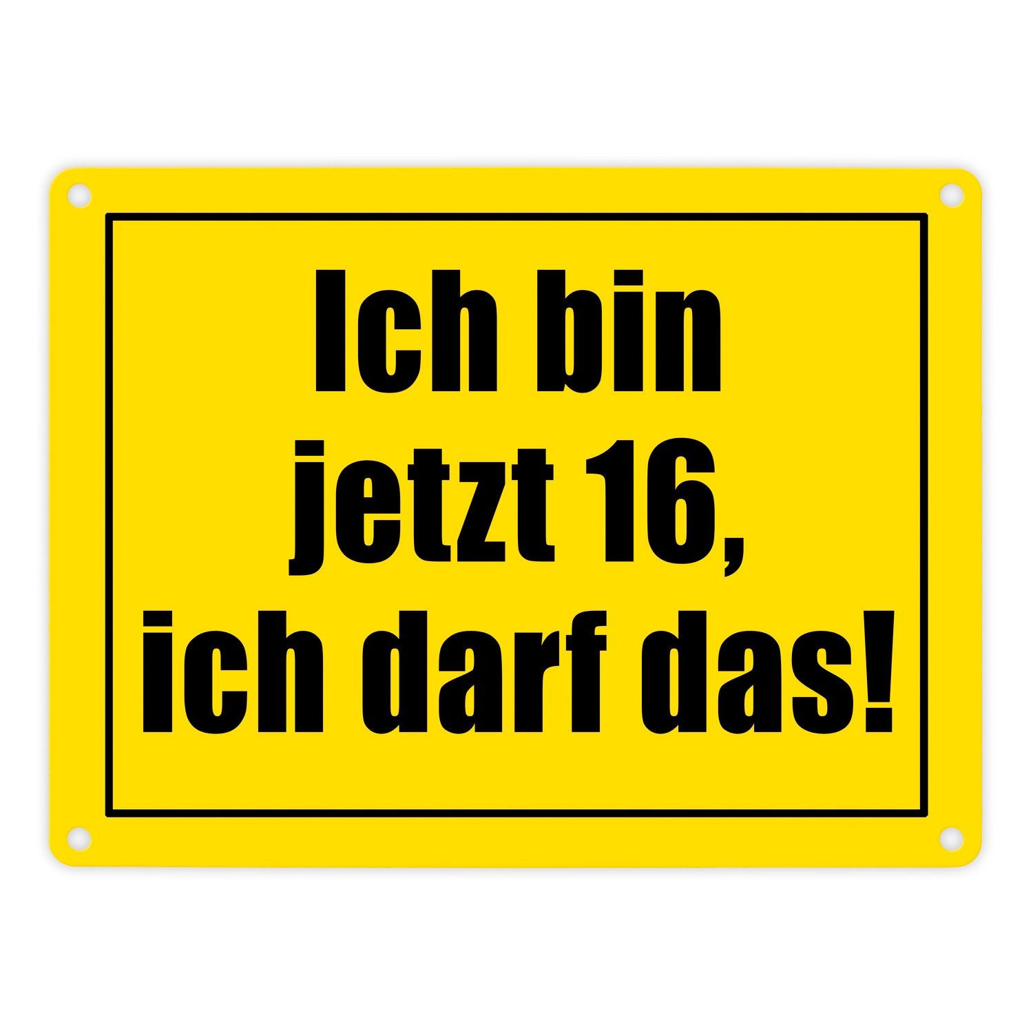 Metallschild Warnschild Metallschild in 15x20 cm mit Spruch Ich bin jetzt 16 darf