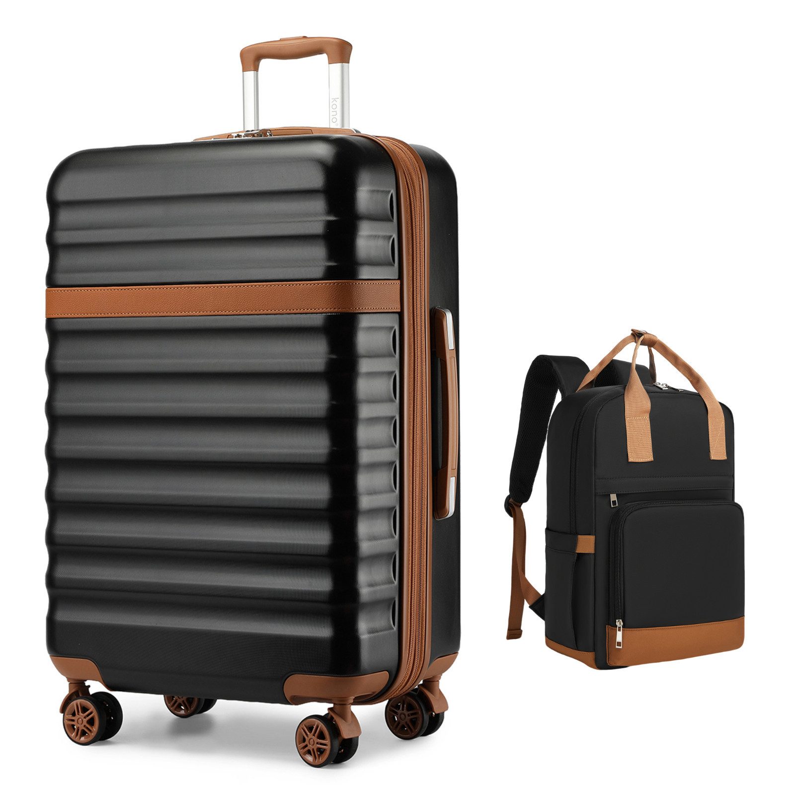 KONO Kofferset ABS+PC Hartschalen-Trolley (55/65/75 cm) + Laptop-Rucksack (41 cm), (2 tlg)