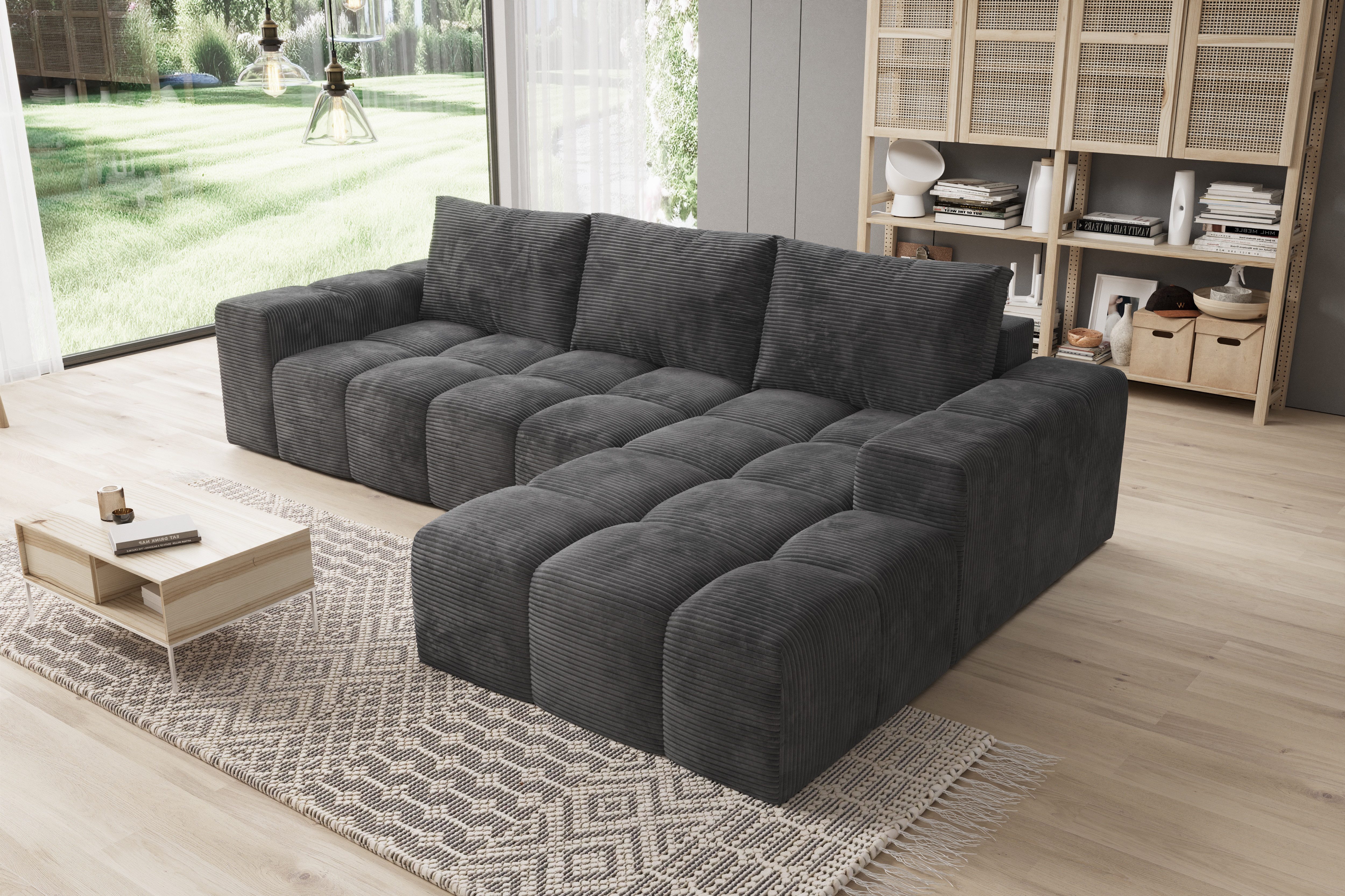 PROMETO Möbel Ecksofa Cento Couch L-Form,Sofa Links/Rechts Teddy-Bouclé, Web oder Cord-Stoff