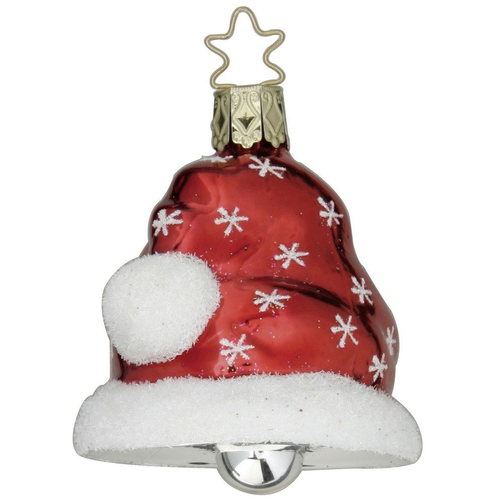 INGE-GLAS® Christbaumschmuck, Christbaumschmuck Glas Weihnachtsmütze Glocke 7,5cm Rot / Weiß