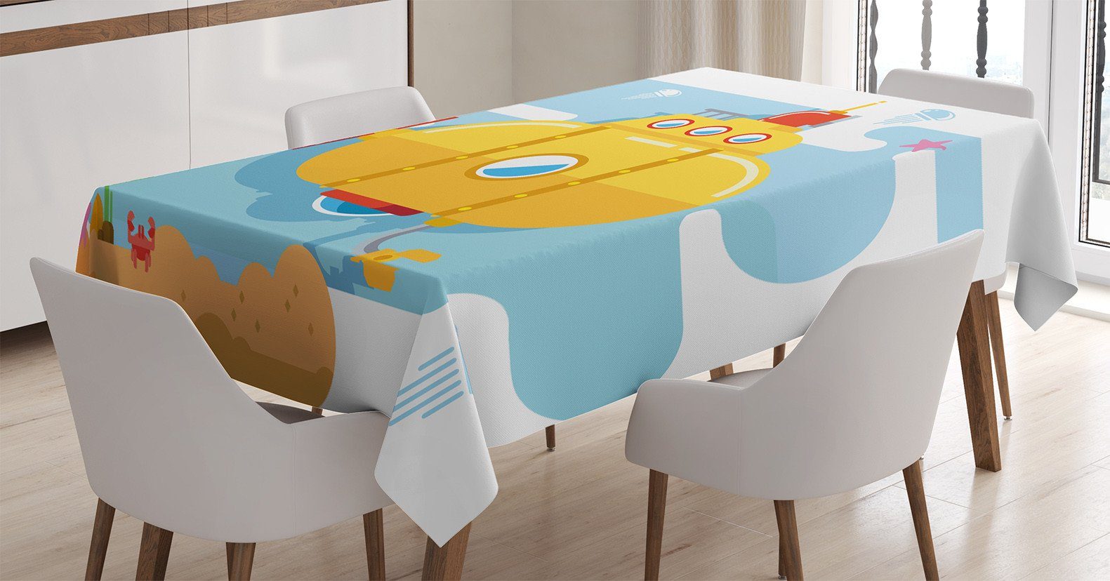 Abakuhaus Tischdecke Farbfest Waschbar Für den Außen Bereich geeignet Klare Farben, Gelbes U-Boot Crab Seestern