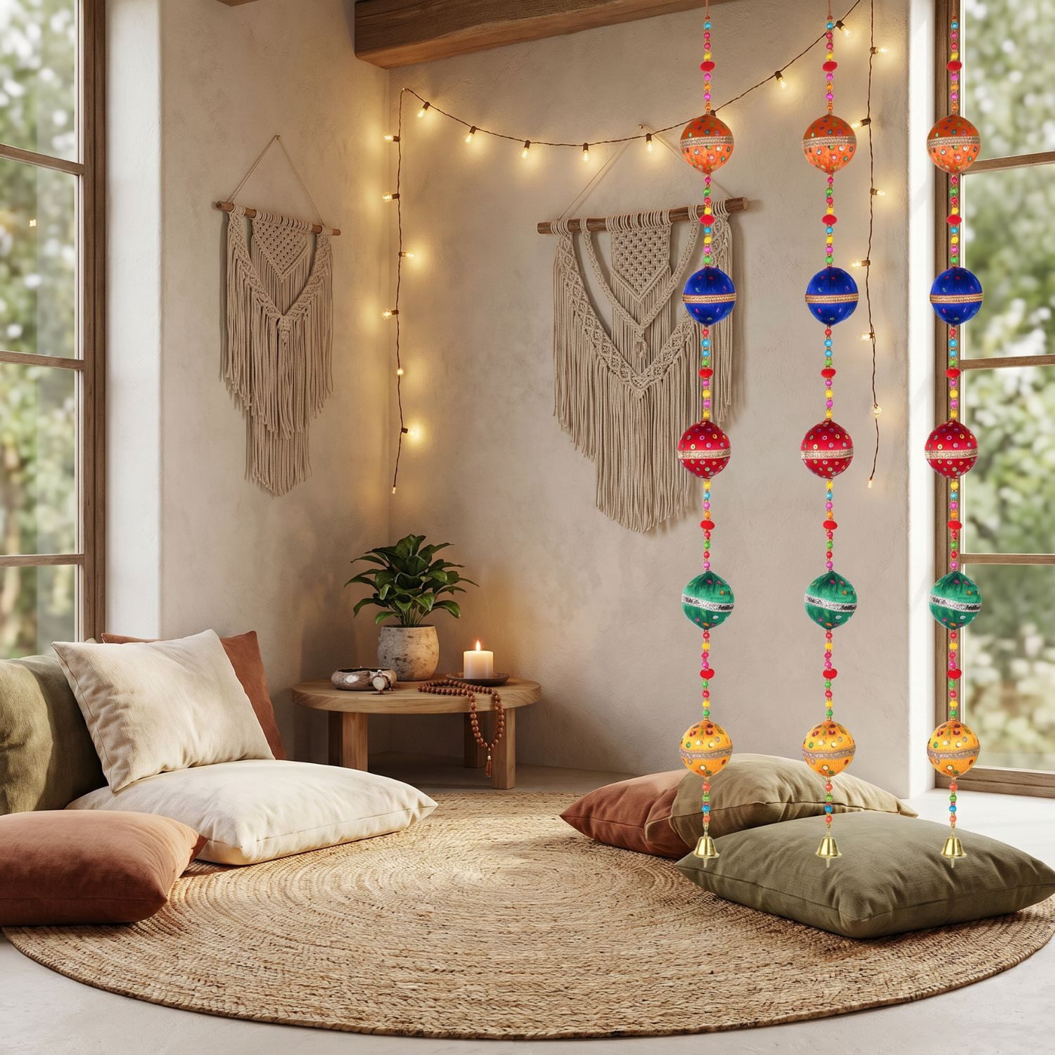 Marrakesch Orient & Mediterran Interior Hängedekoration Dekoanhänger Chakra im Boho-Stil aus Baumwolle, 3er-Set, bunt 100 cm – Bild 2 von 5