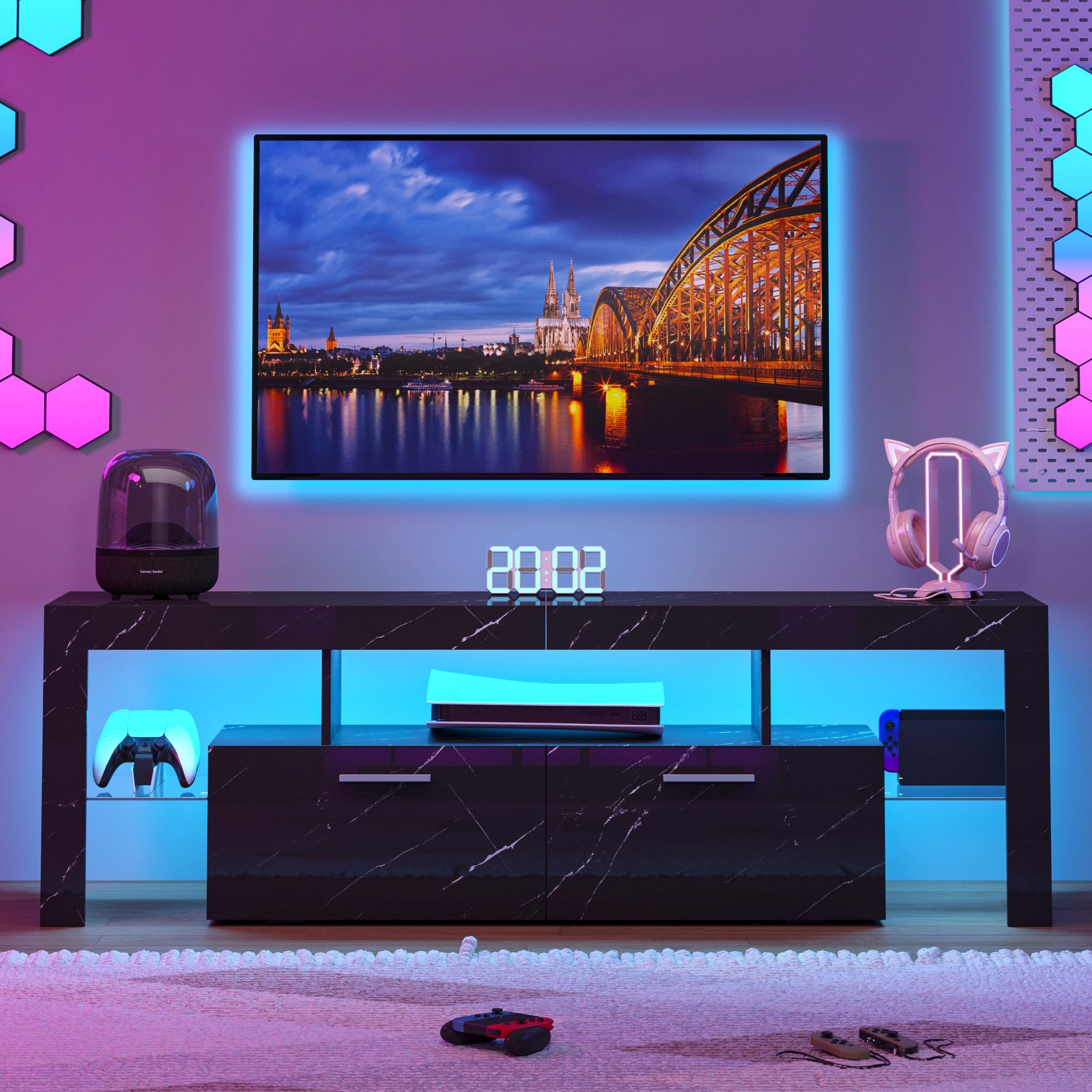 Hyaapwod TV-Schrank Hochglanz-TV-Schrank mit LED-Beleuchtung, zwei großen Schränken (1-St)