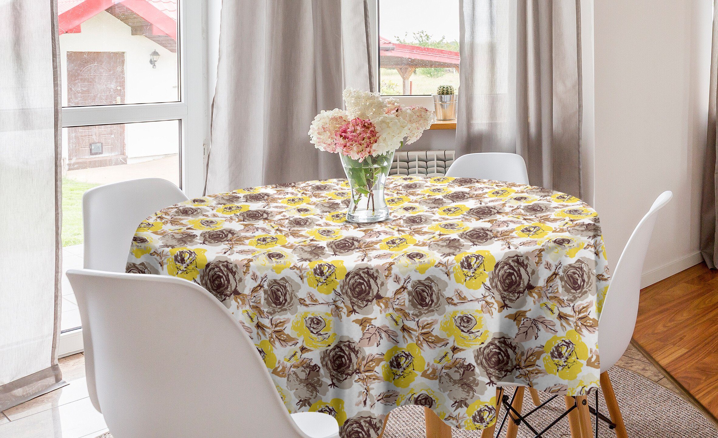 Abakuhaus Tischdecke Kreis Tischdecke Abdeckung für Esszimmer Küche Dekoration, Jahrgang Grungy Rosen Romantische