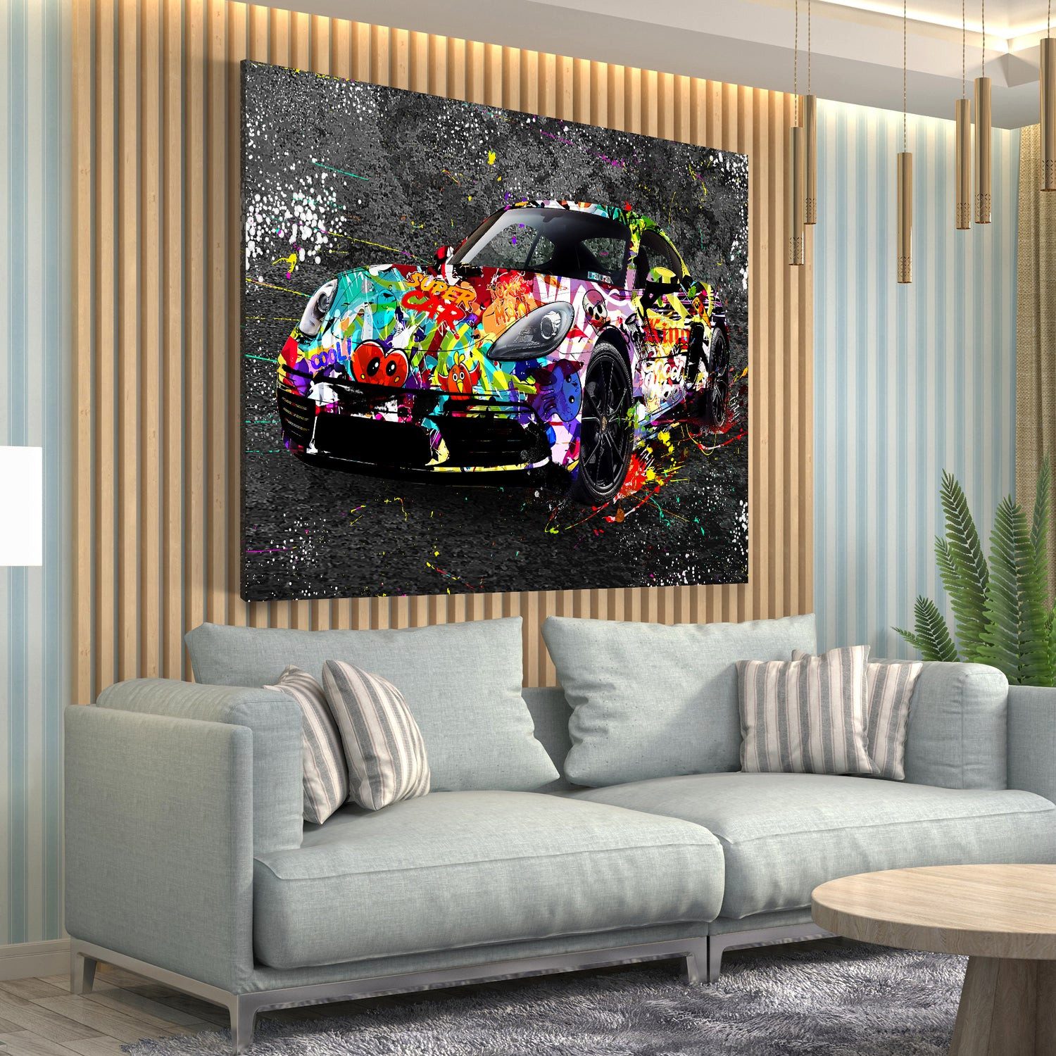 Artedinoi Leinwandbild Graffiti Sportwagen Auto Street Art Porsche Wandbild Leinwandbild Kuns