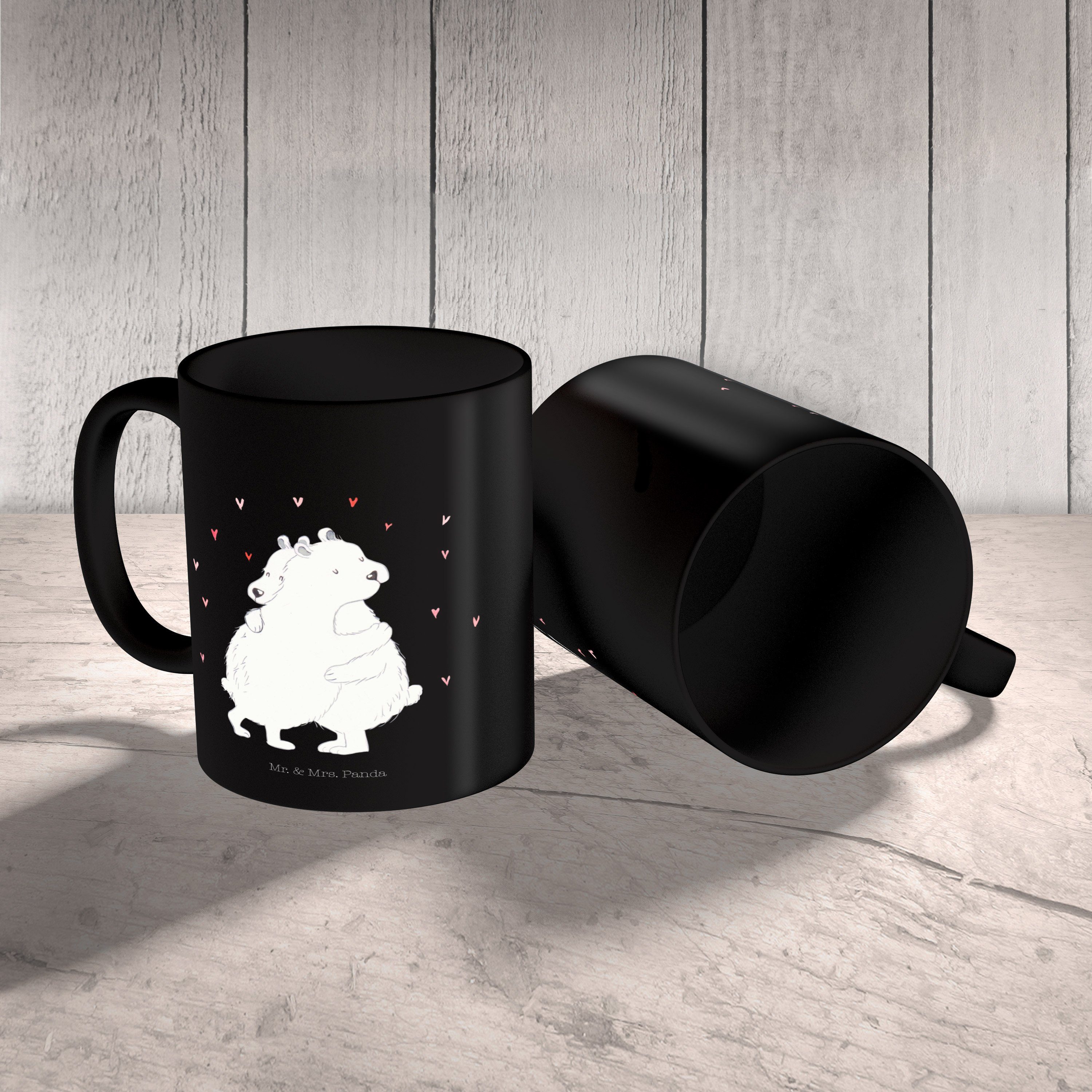 Geschenk, Tiere, Mr. Tasse Mrs. Panda - Schwarz & Keramik Becher, - Umarmen Eisbär Moti, Schwarz Tasse, Tasse