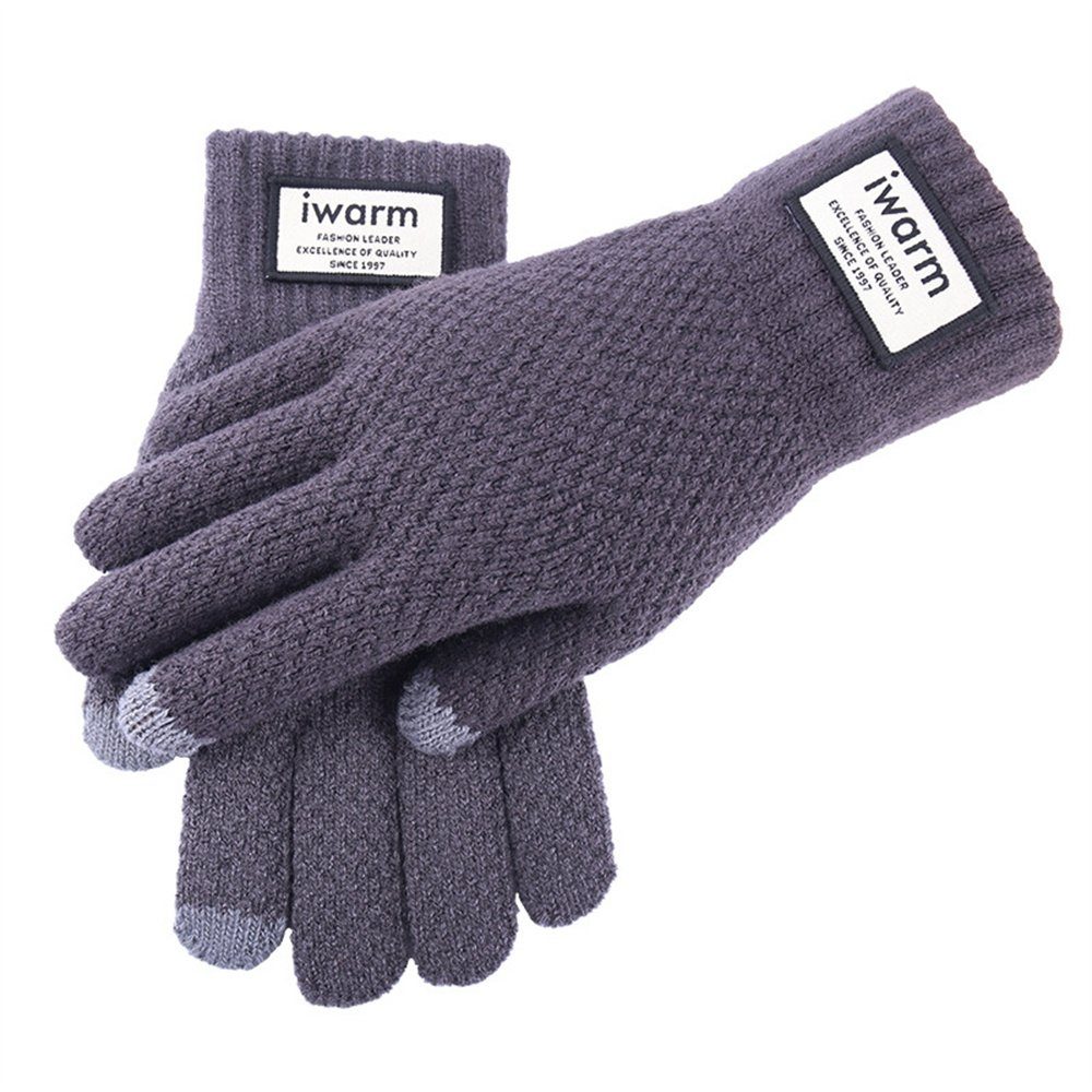 Touchscreen Handschuhe Winter ManKle Gestrickte Strickhandschuhe Warme Grau Fäustlinge Damen