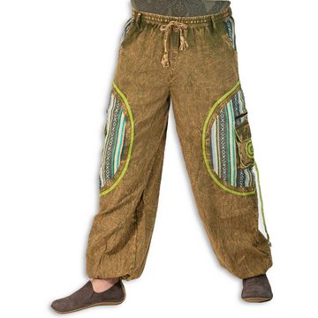 KUNST UND MAGIE Cargohose Stonewashed Cargohose Hippie Goa Cargo Hose Pluderhose Haremshose Bunt