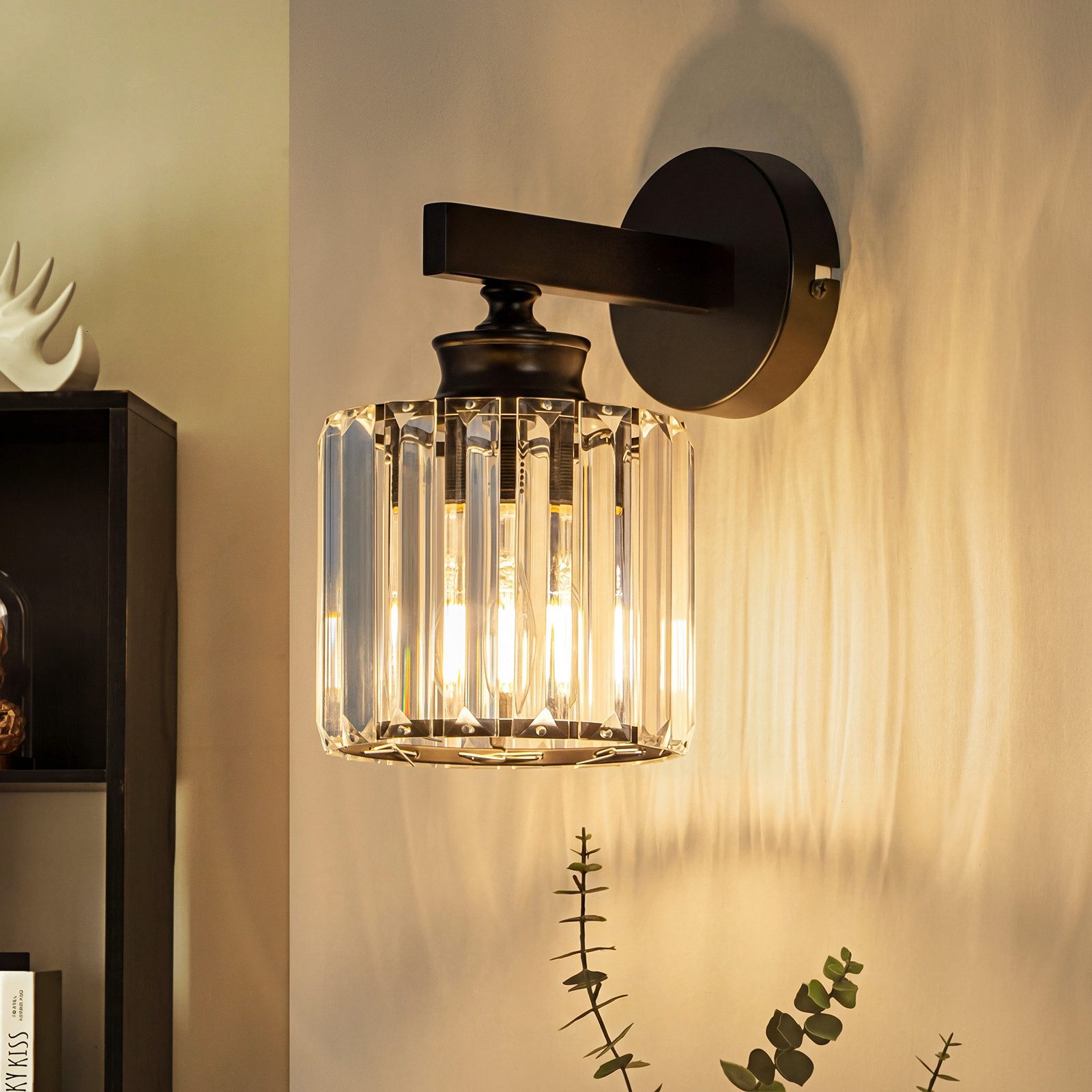 ZMH Wandleuchte Innen schwarz/chrom E27 Wandlampe Kristall Flurlampe, Augenschutz, ohne Leuchtmittel, Moderne Wand Nachttischlampe für Schlafzimmer Wohnzimmer Flur