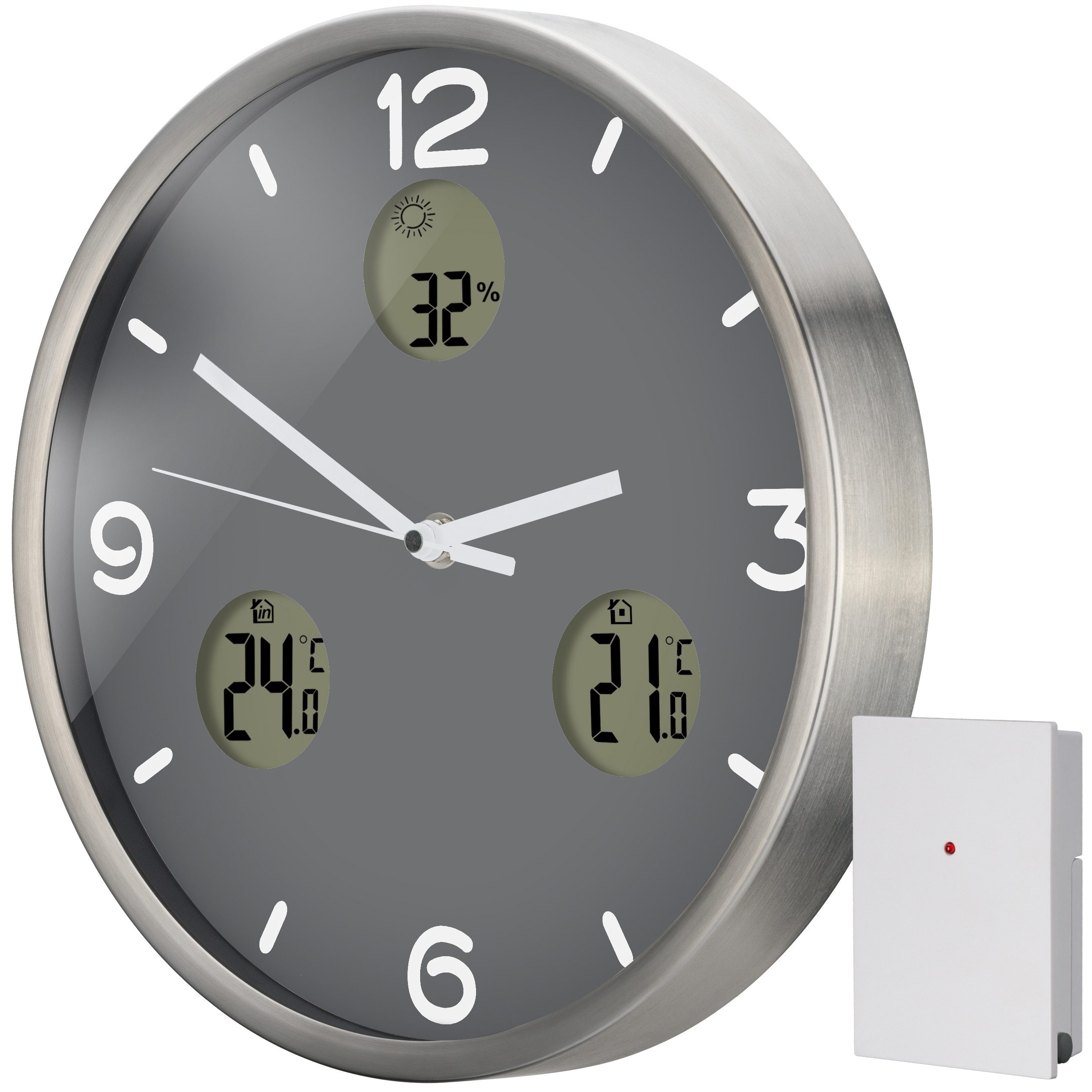 BRESSER Wanduhr OPTUS MyTime io NX Funk-Wanduhr mit Thermometer und Hygrometer - 30 c…