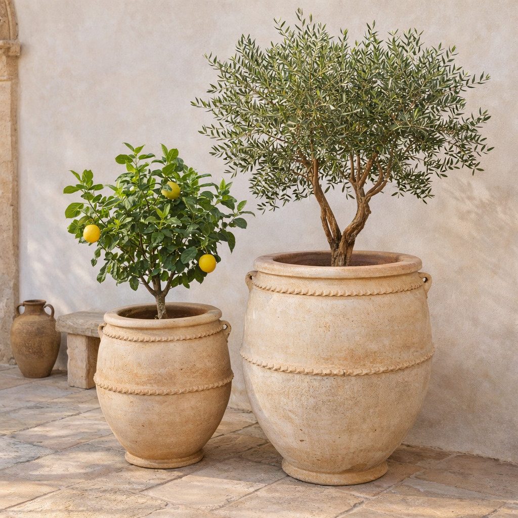 Marrakesch Orient & Mediterran Interior Übertopf XXL Vintage Terrakotta-Pflanztopf Giarda aus Terrakotta, Natur 100 cm (1 St), Handarbeit